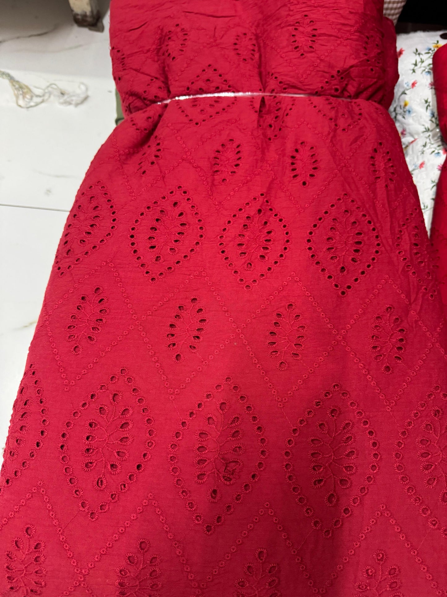Buy Hakoba Red Poplin Eye Cutwork Embroidery Fabric