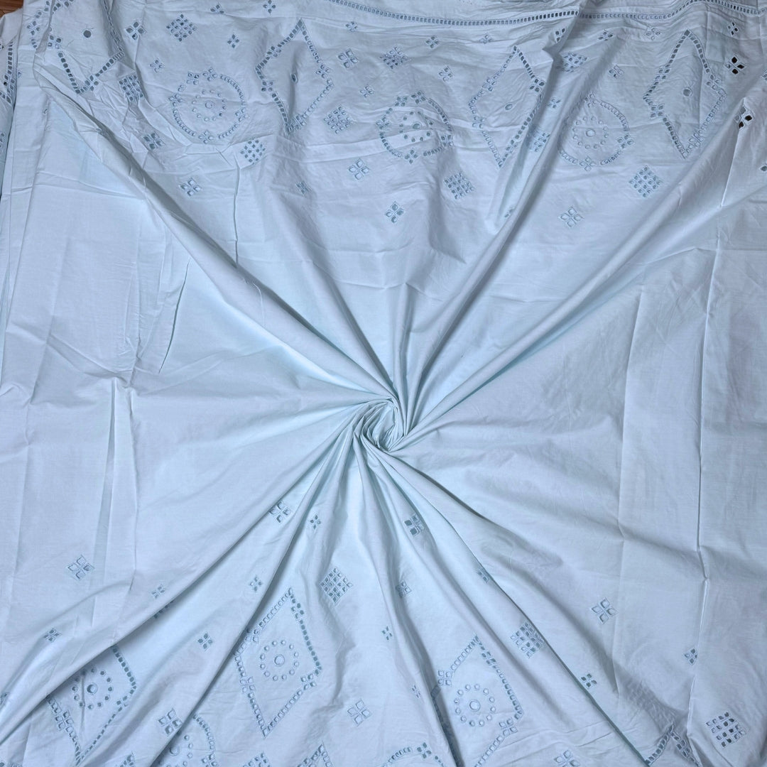 Buy Poplin Hakoba Diamond Border Dust Blue Fabric