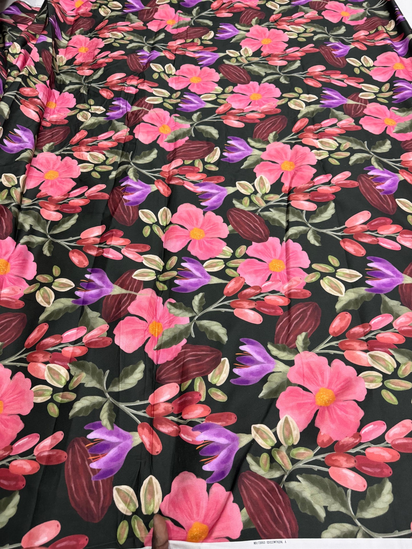 Buy Cotton Satin Lycra Black Base Hibiscus Printed Fabric