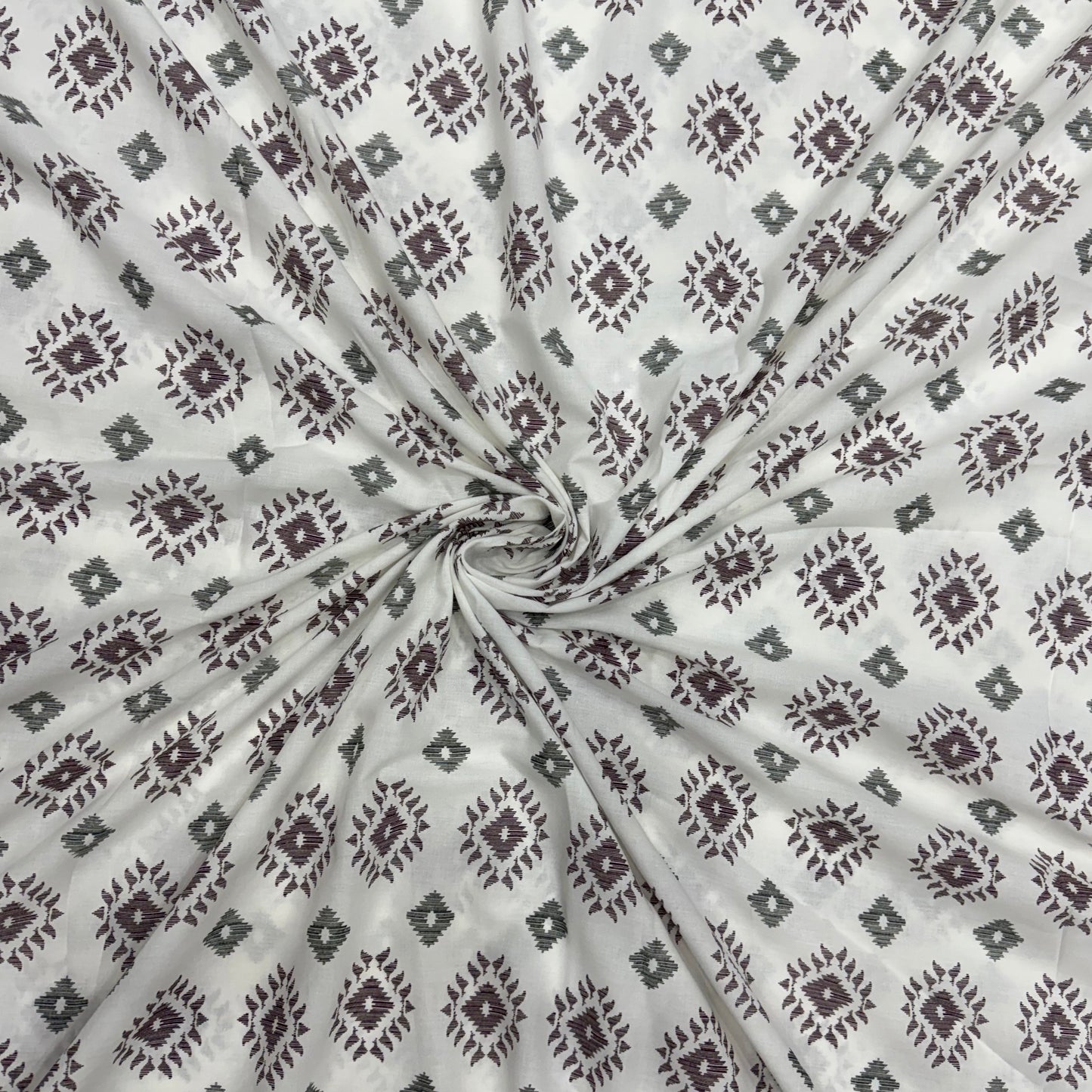 Buy Fine Premium Mul Cotton Grey Diamond Block Fabric