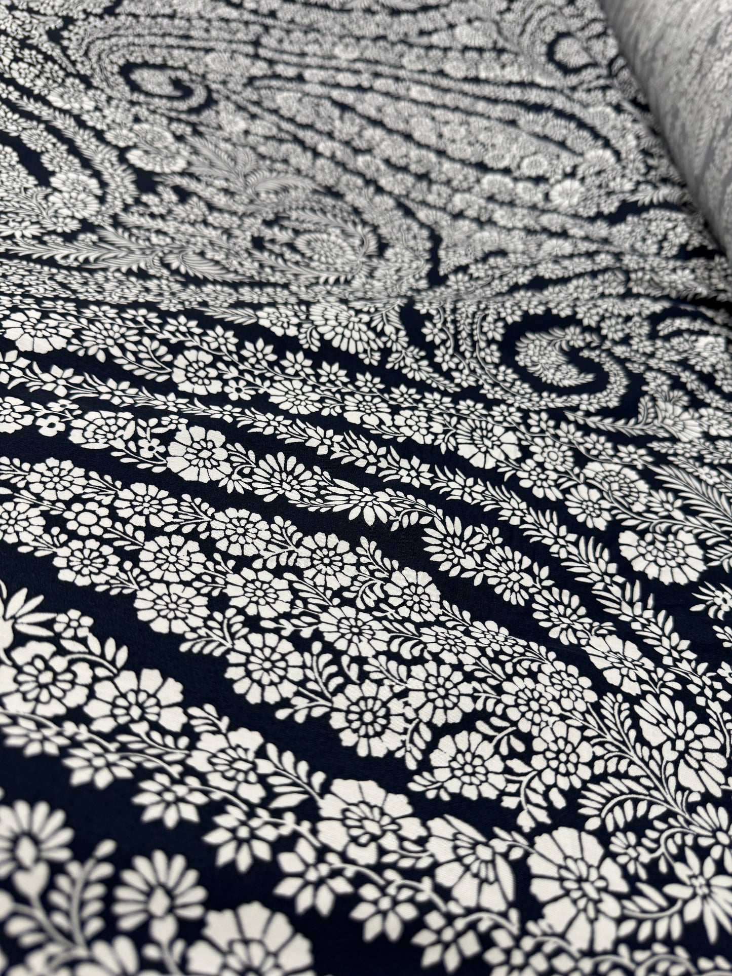 Buy Cotton Poplin Bold Black Base Paisley Floral Printed Fabric