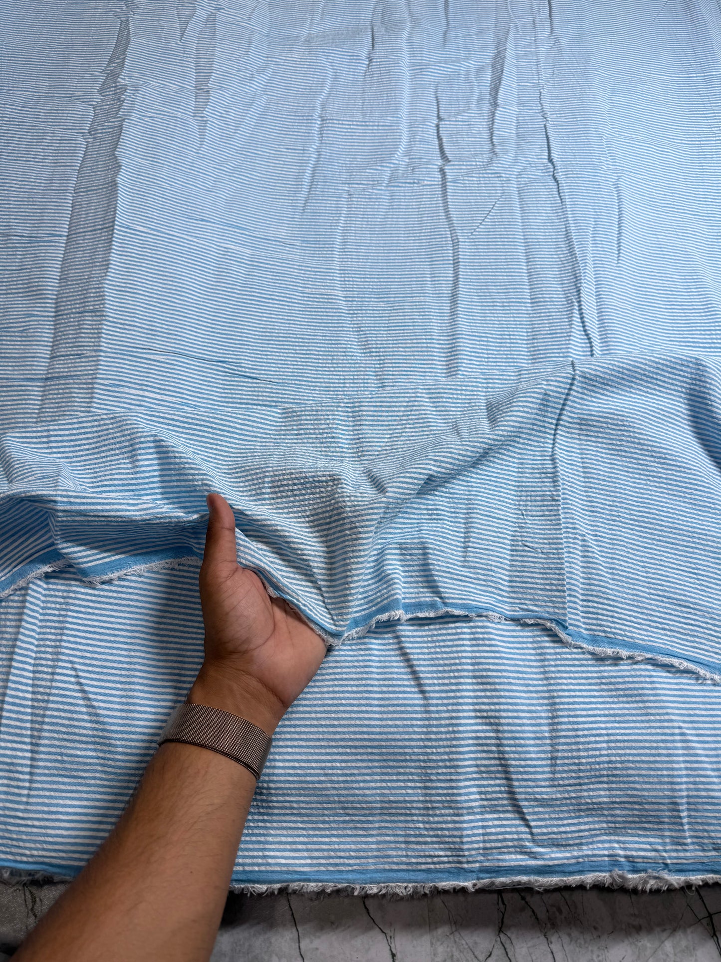 Premium Seersucker Blue White Stripe Fabric