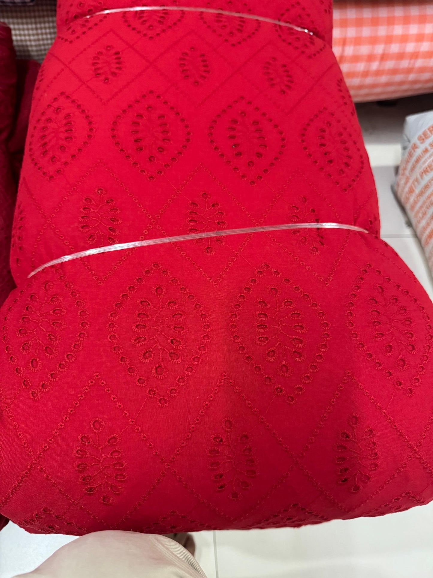 Buy Hakoba Red Poplin Eye Cutwork Embroidery Fabric
