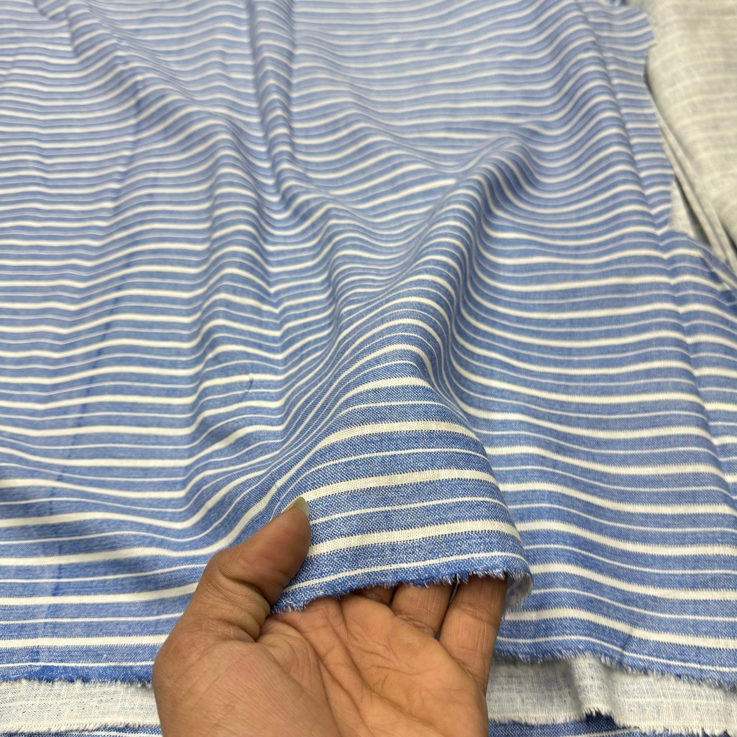 Cotton Linen Blue Formal Stripe Fabric
