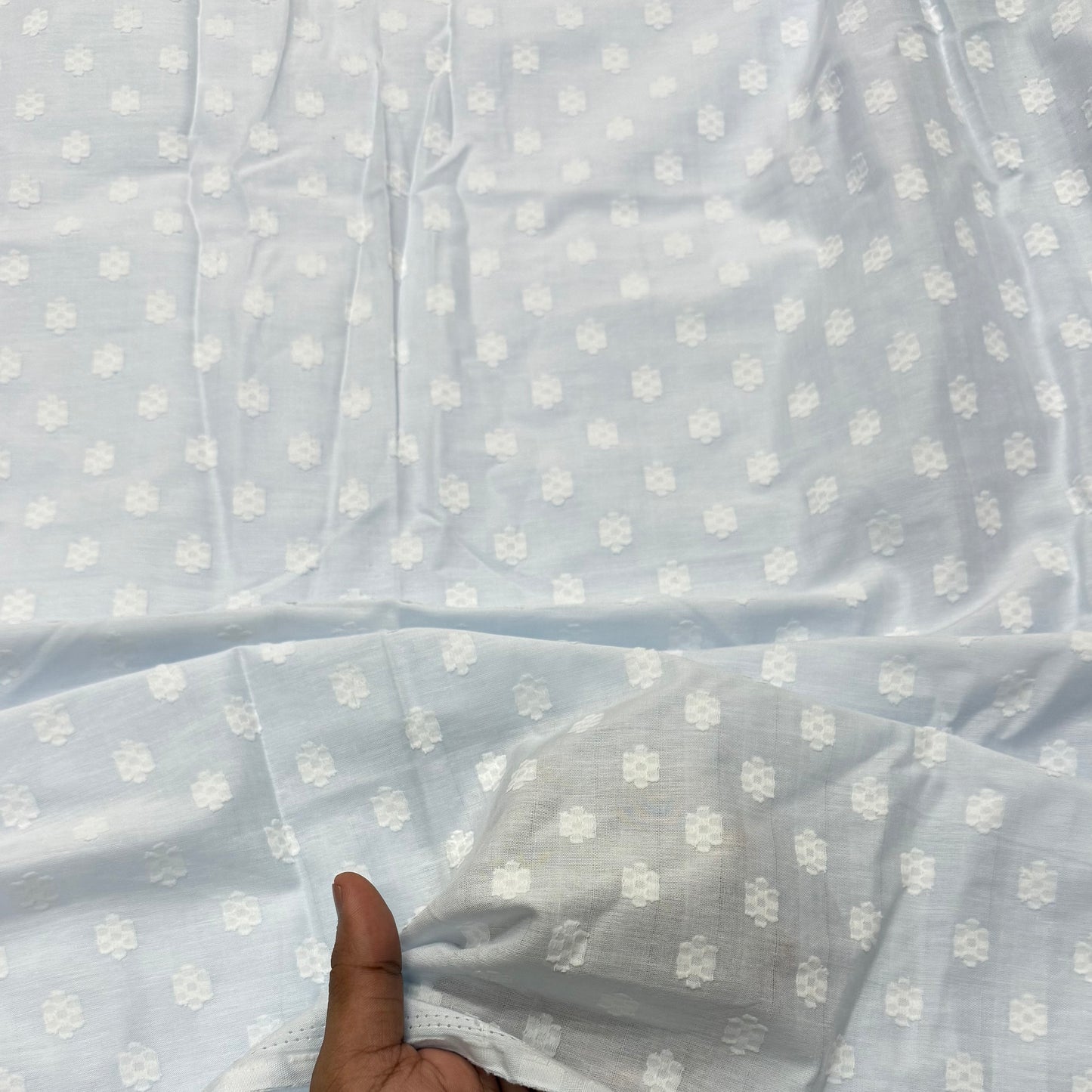 Buy Cotton Solid Baby Blue Floral Butta Fabric