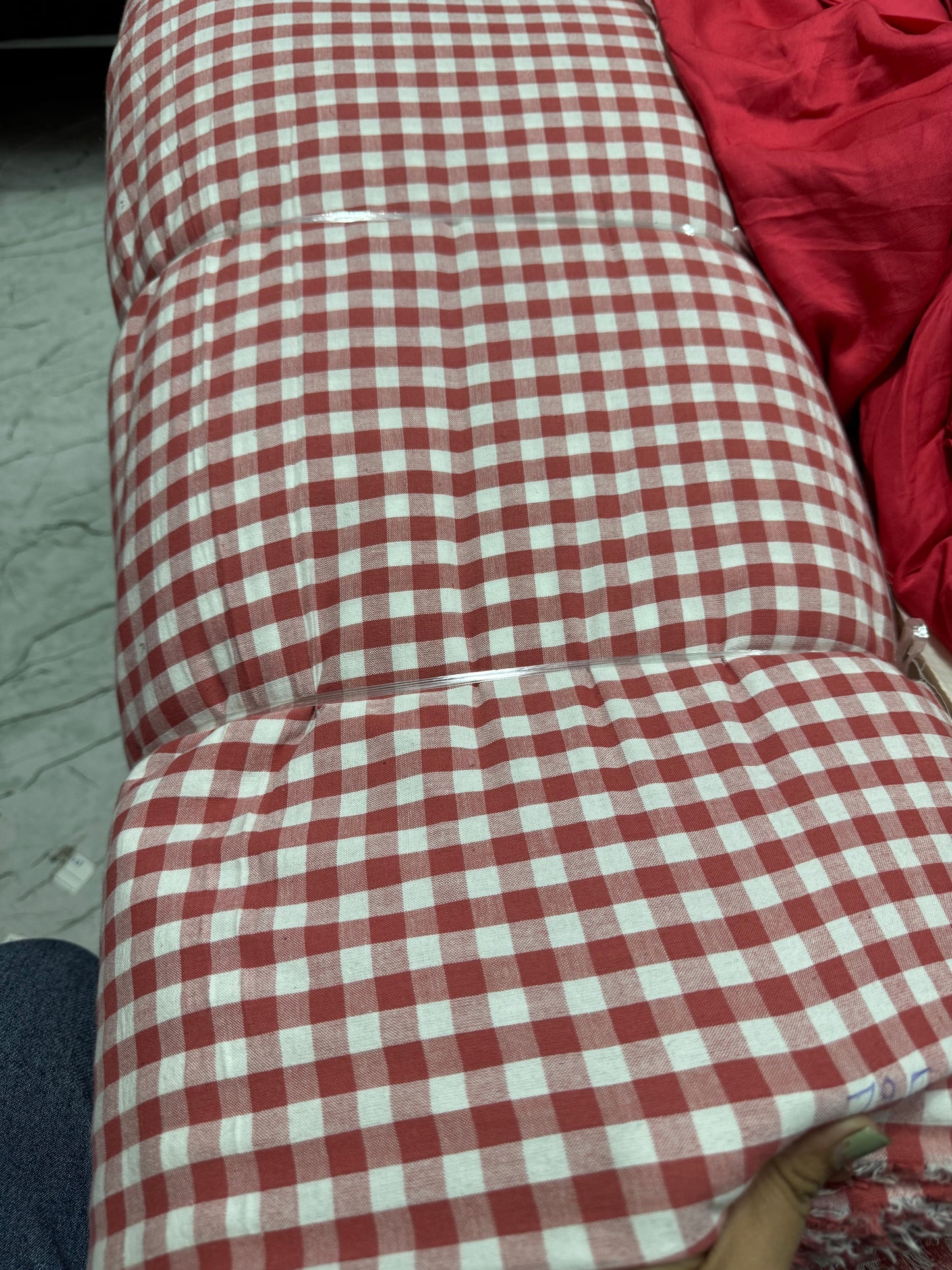 Premium Seersucker Pinkish Red Check Fabric