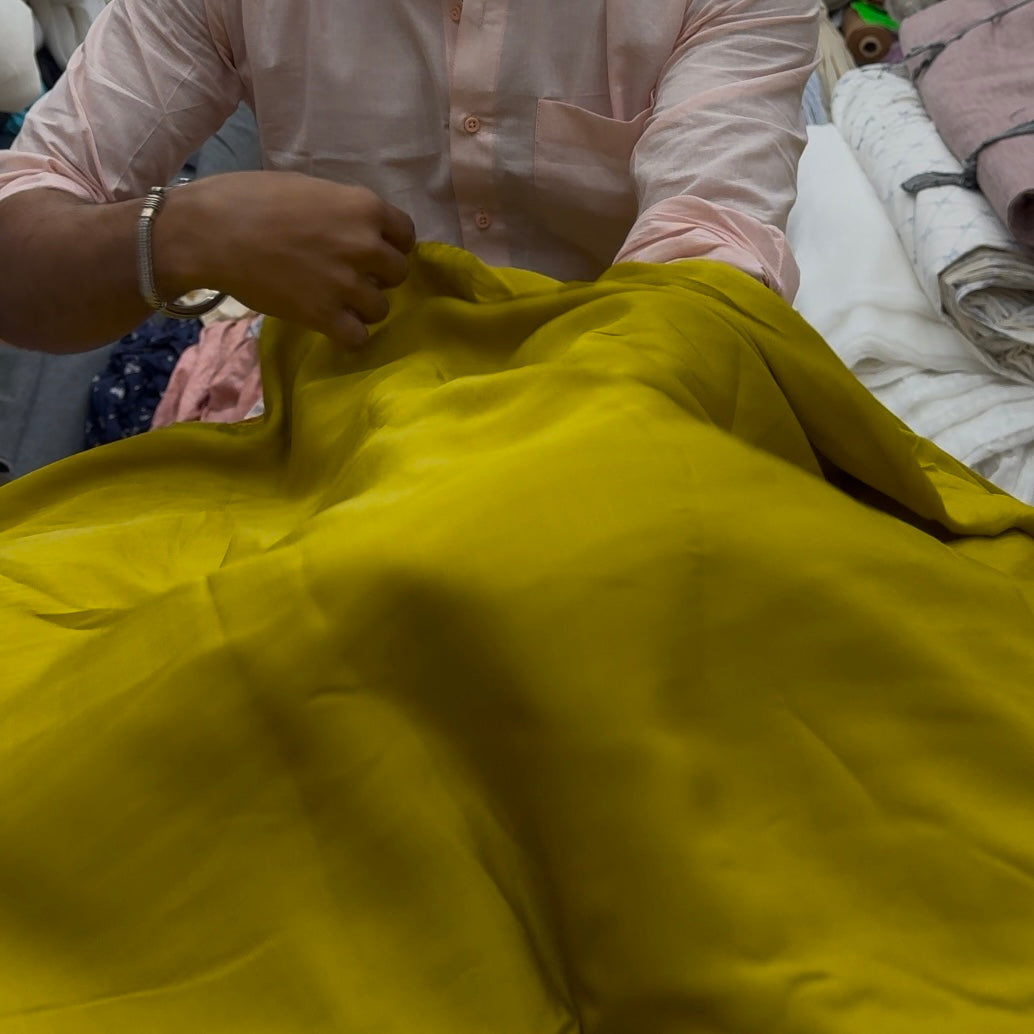 Premium Slub Silk Solid Green Yellow Fabric