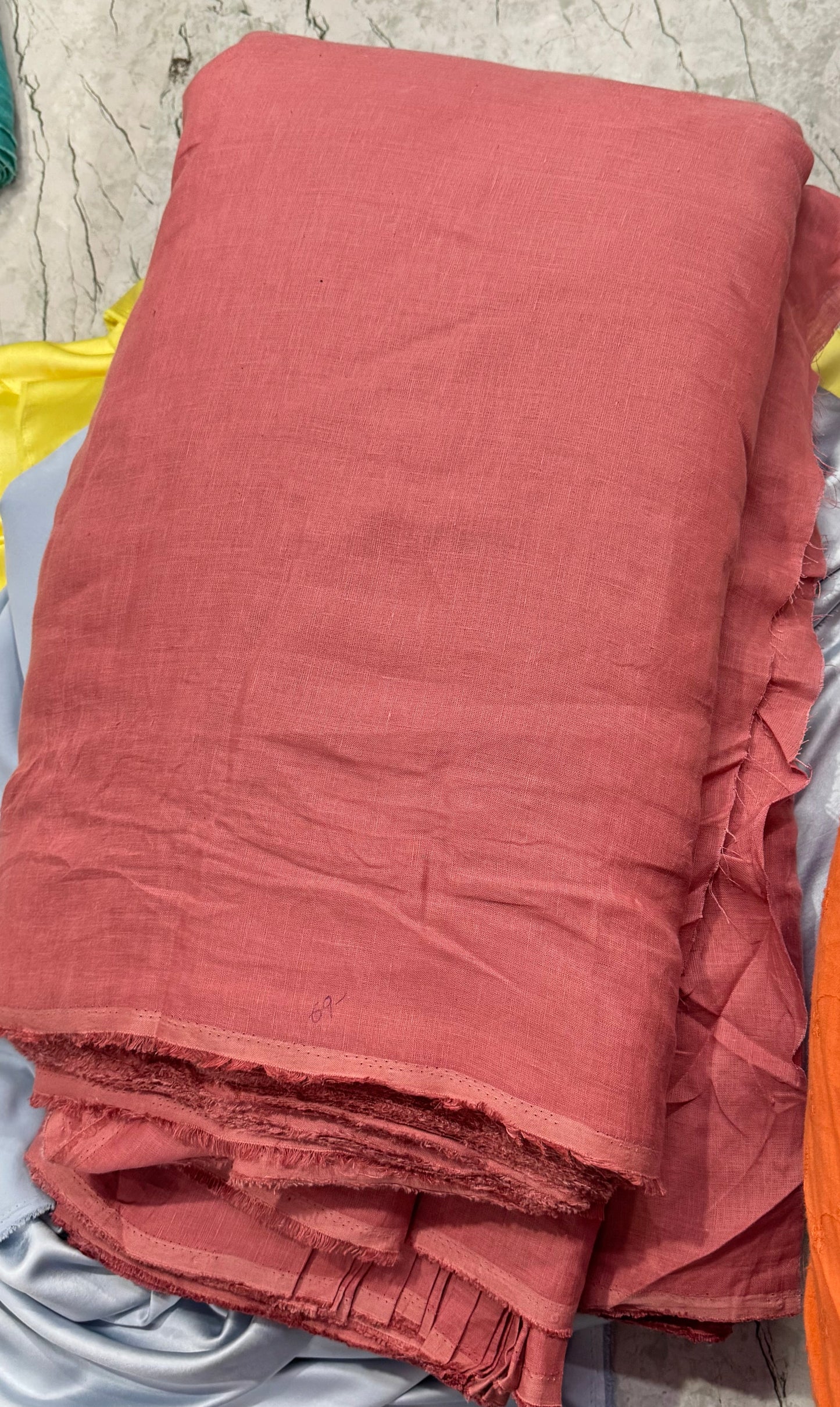 Buy Pure Linen Premium Collection Rust Pink Fabric