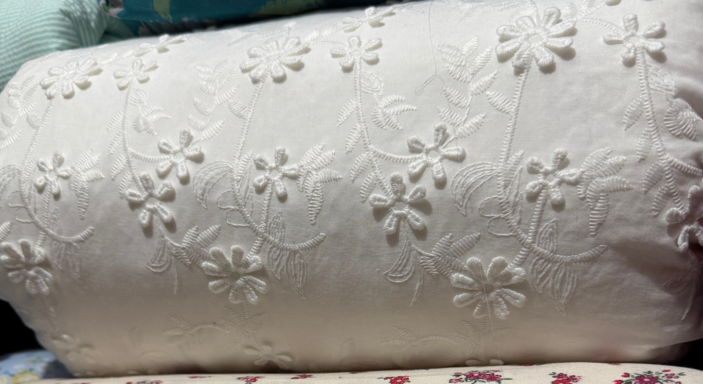 Buy Pure Cotton White Floral 3D Embroidery Fabric