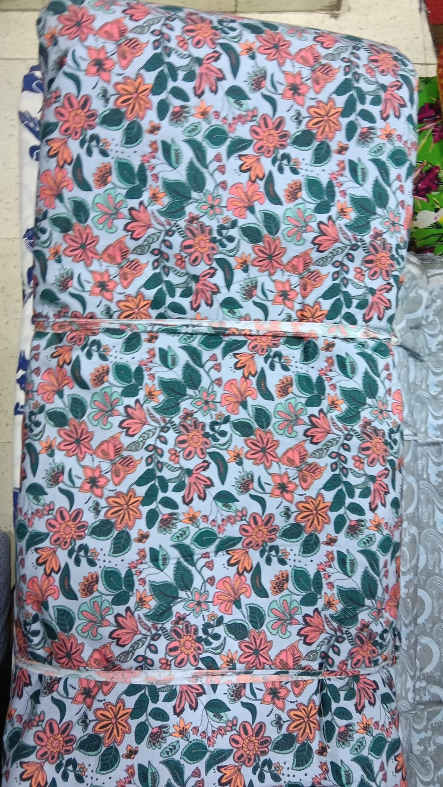 Buy Cotton Poplin Blue Base Jacobean Printed FABRIC