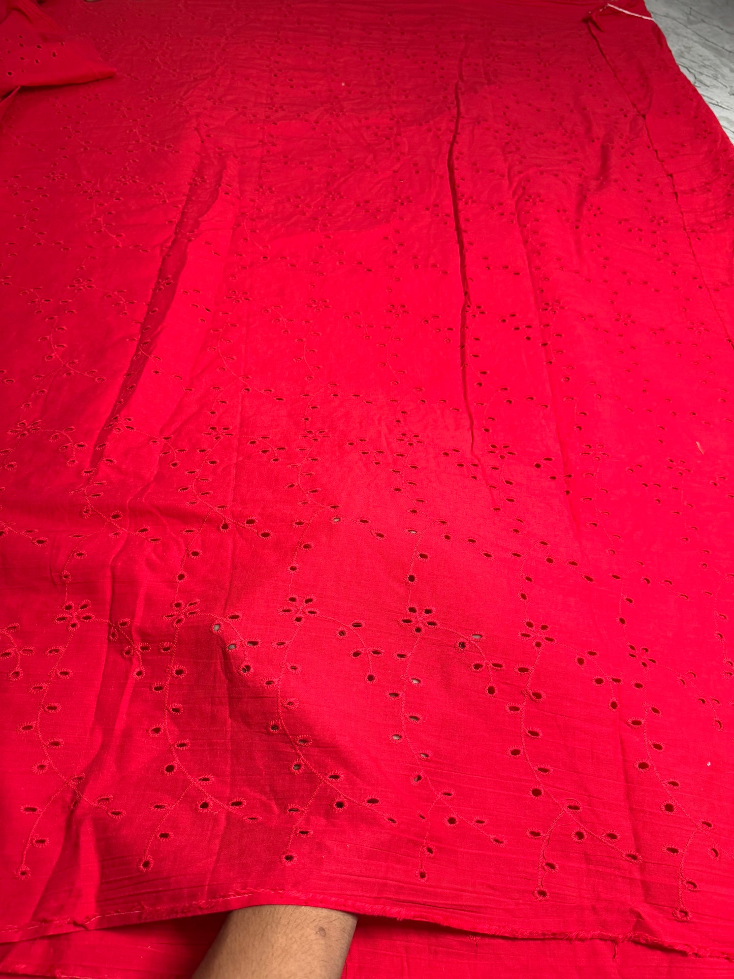 Buy Red Hakoba Floral Cutwork Levi Fabric