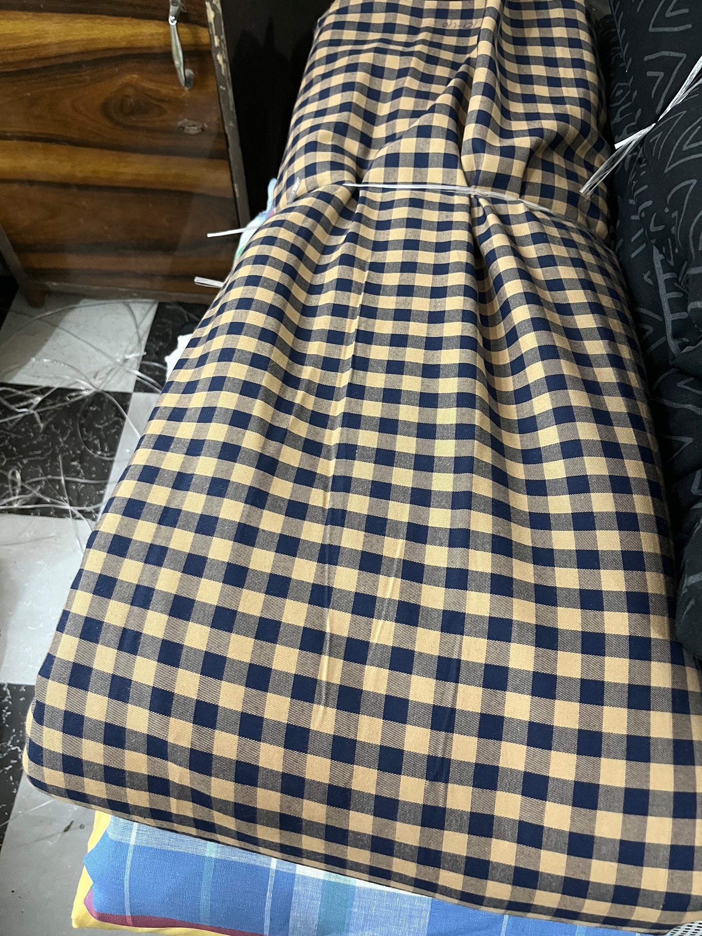 Buy Mill Made Shirting Chambray Mustard Blue Check Fabric