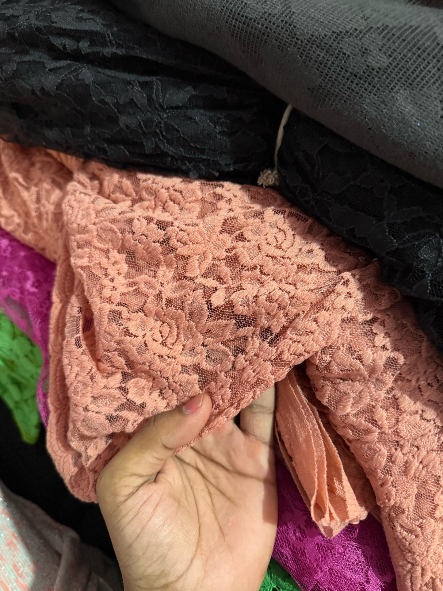 Buy Peach Crochet Fabric