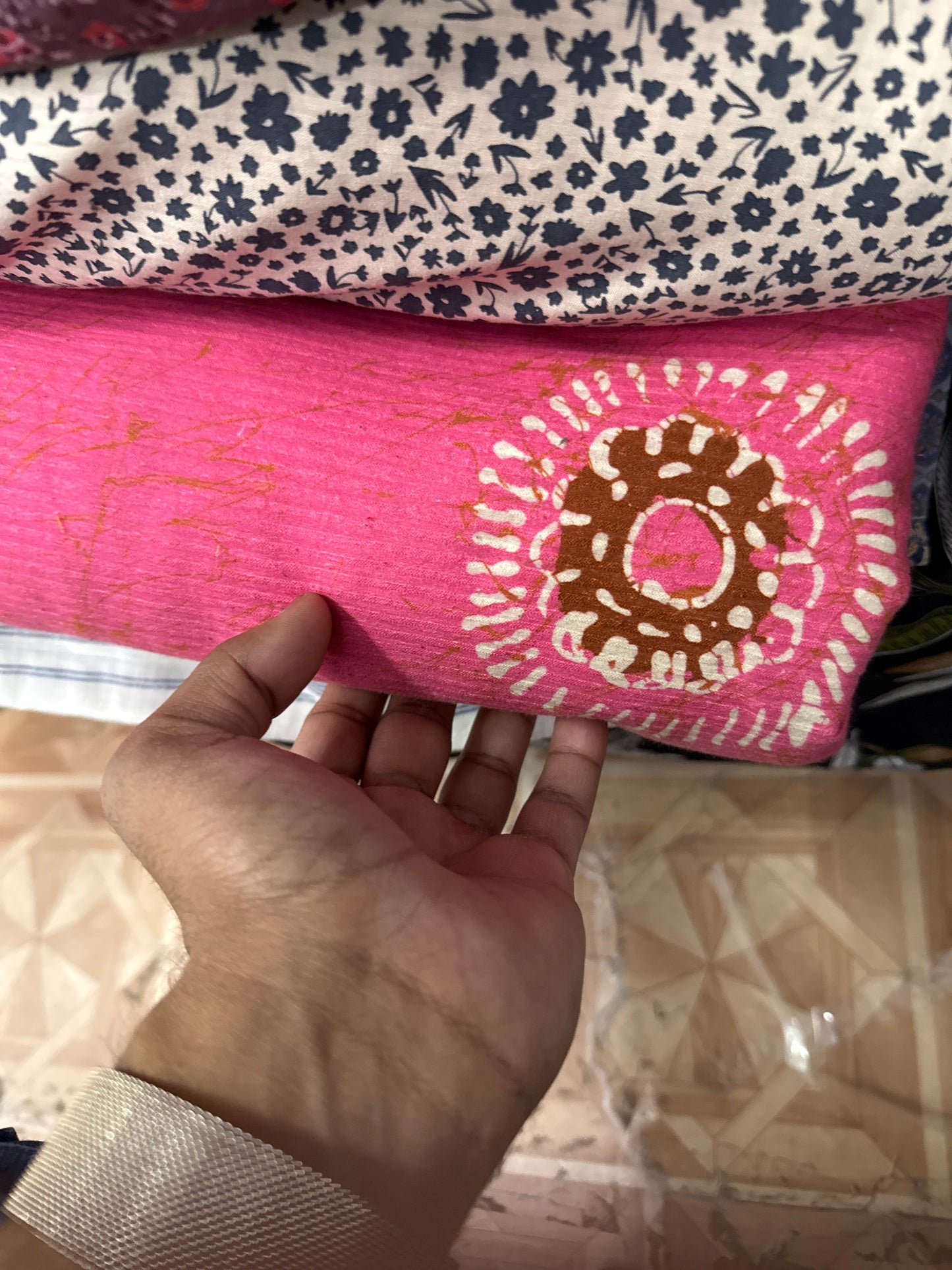 Poplin Circle Block Seer sucker printed fabric