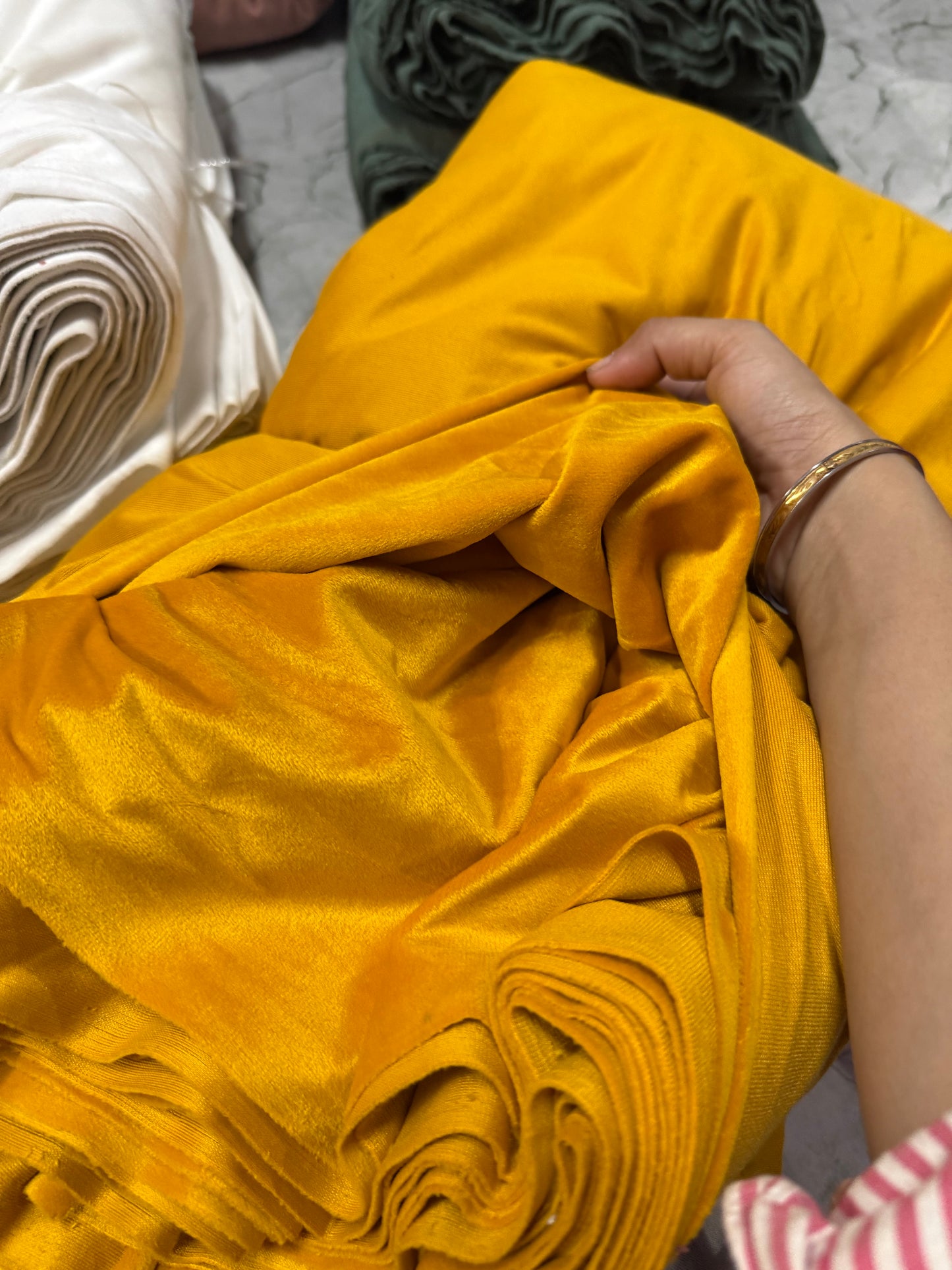Buy Solid Dark Yellow Cotton Velvet Fabric - MAF