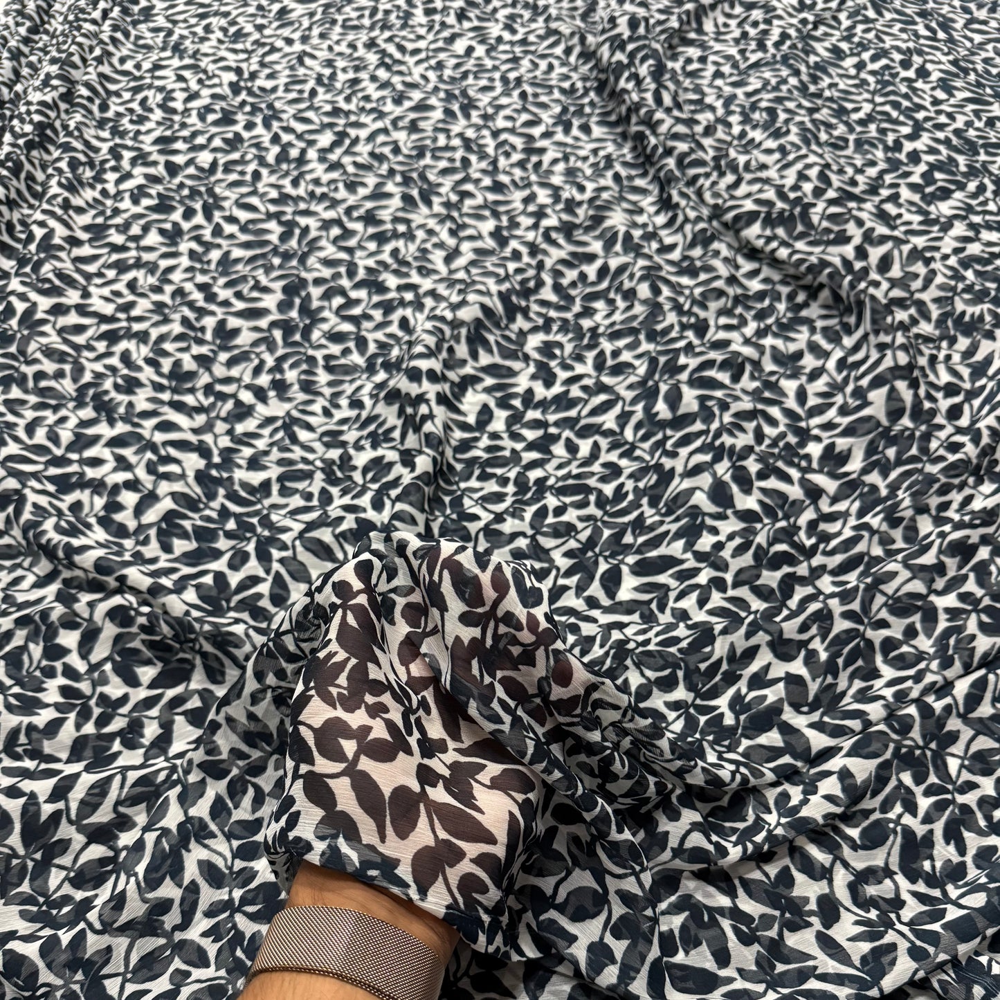 Buy Viscose Chiffon Black Leaf Printed Fabric