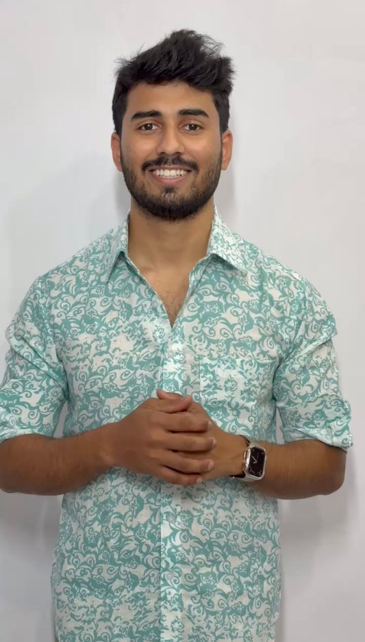 Buy 100% Pure Linen Mint Green Floral Printed