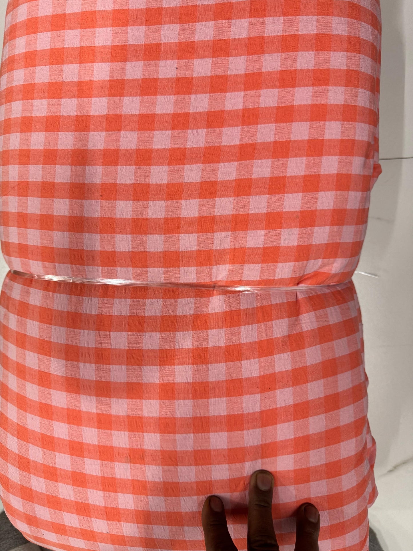 Premium Seersucker Small Spanish Orange Check Fabric