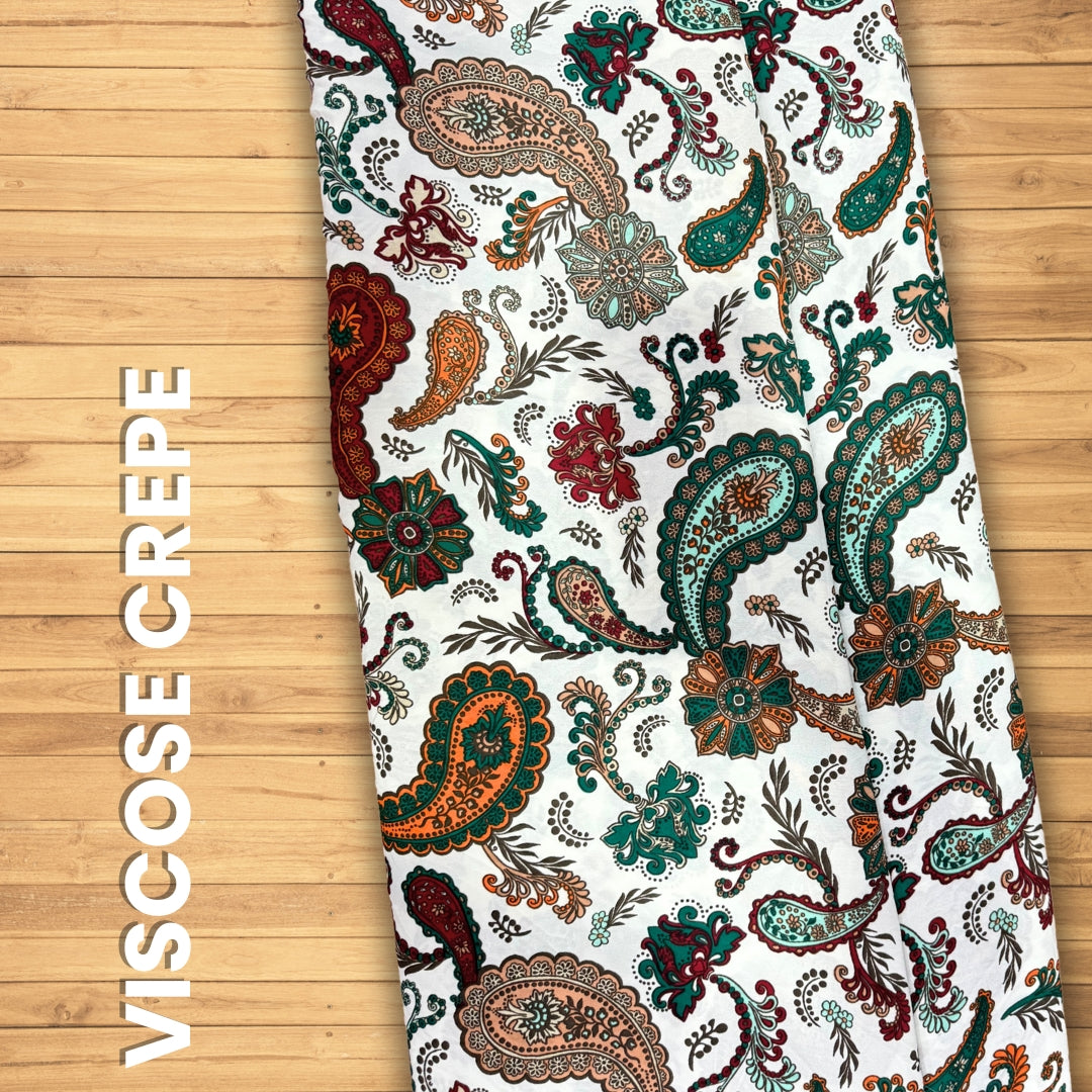 Buy Viscose Crepe Mehndi Block Printed Fabric