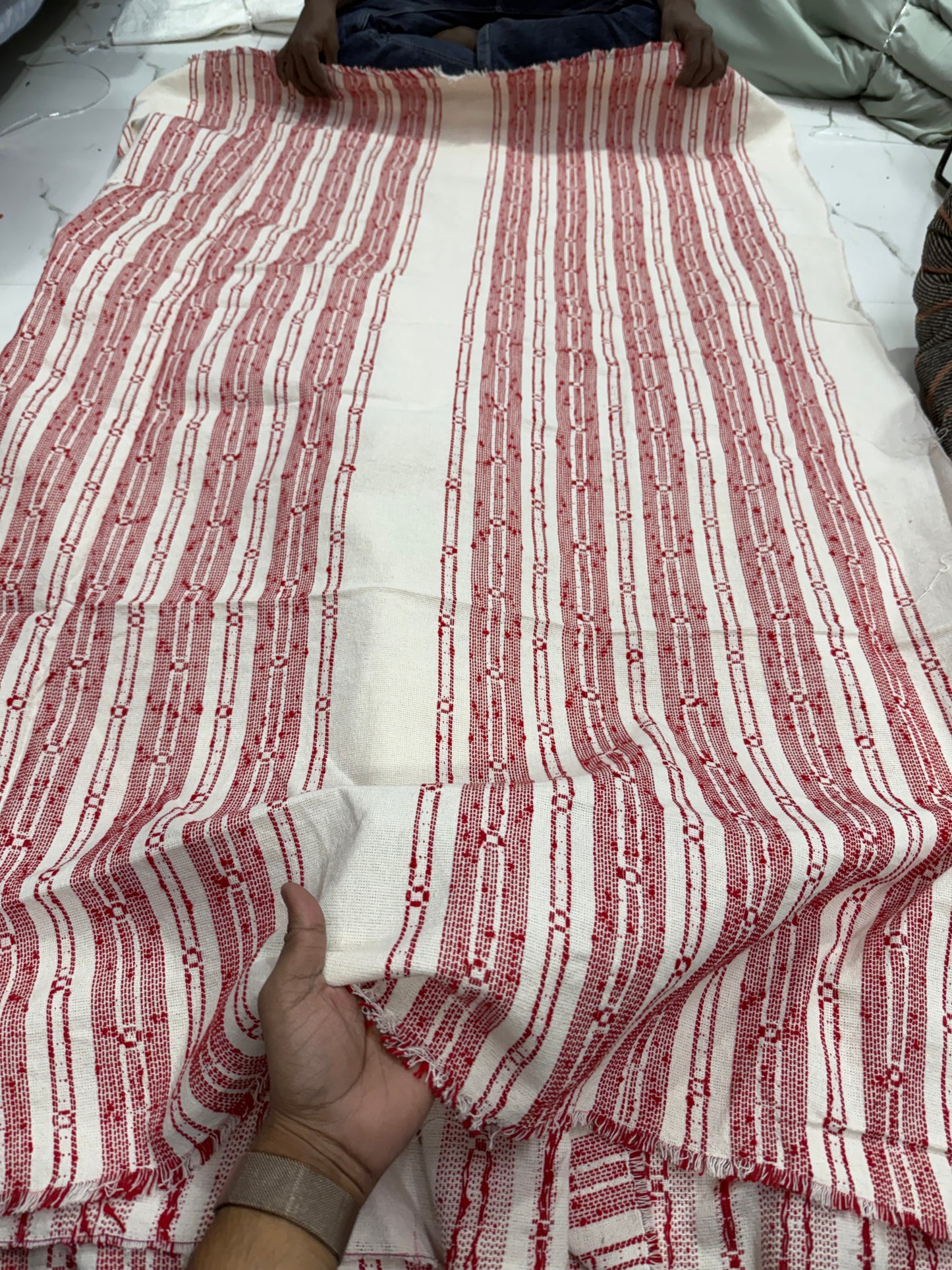 Buy Cotton Heavy Jacquard Red Line Work Fabric