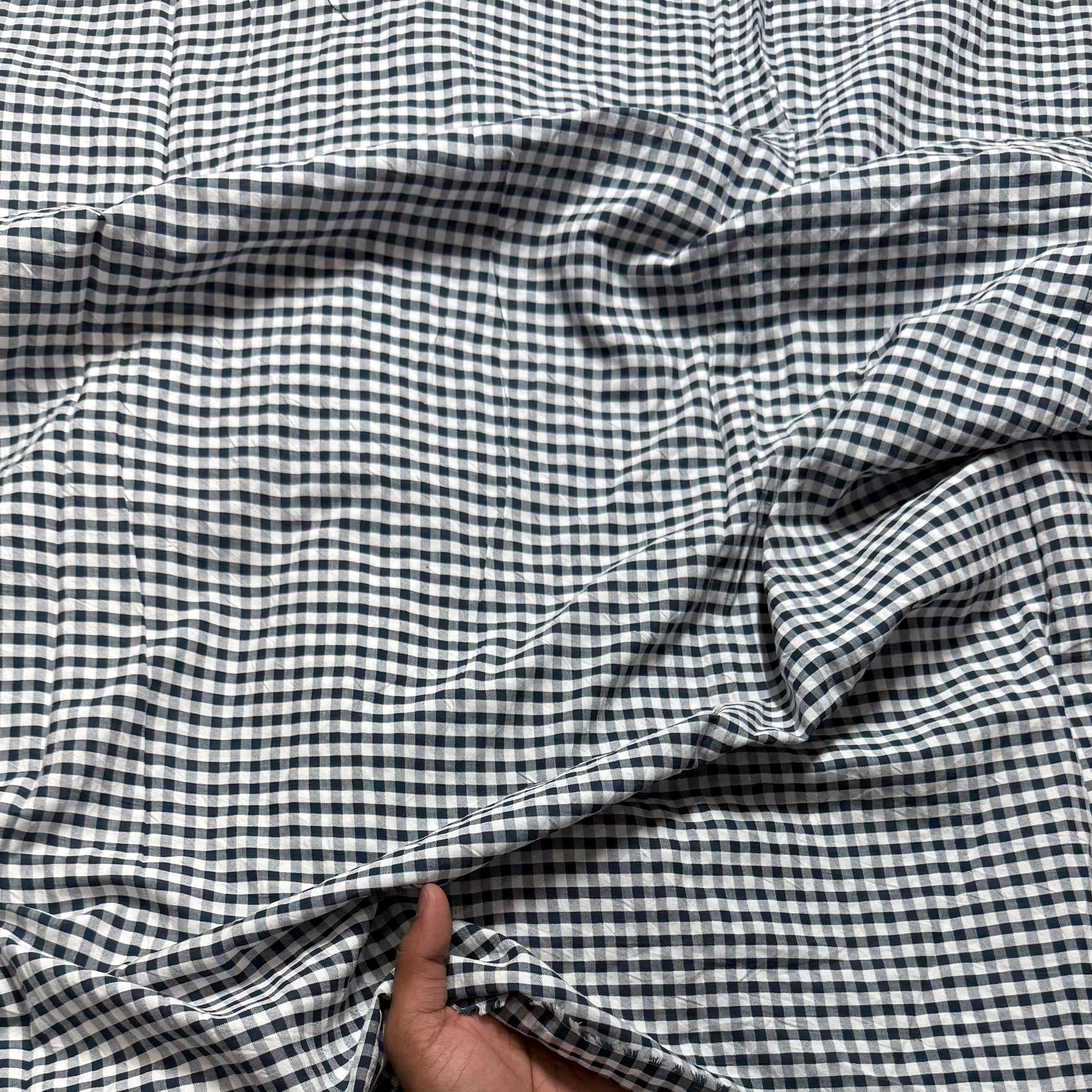 Premium Seersucker Gingham Dark Blue & White Check Fabric