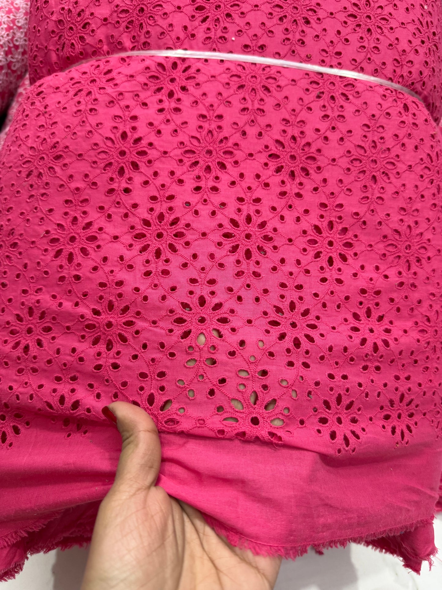 Buy Cotton Hakoba Hot Pink Flower 3 Leaf Pair Embroidery Fabric