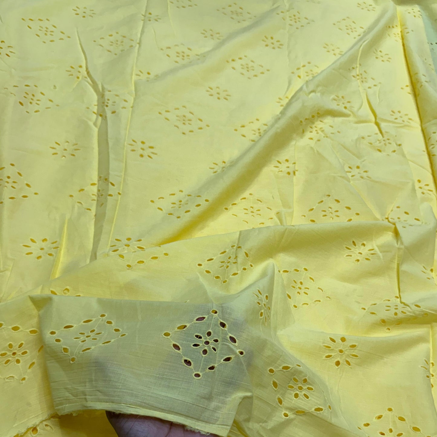 Buy Hakoba Pastle Yellow Square Phool Fabric