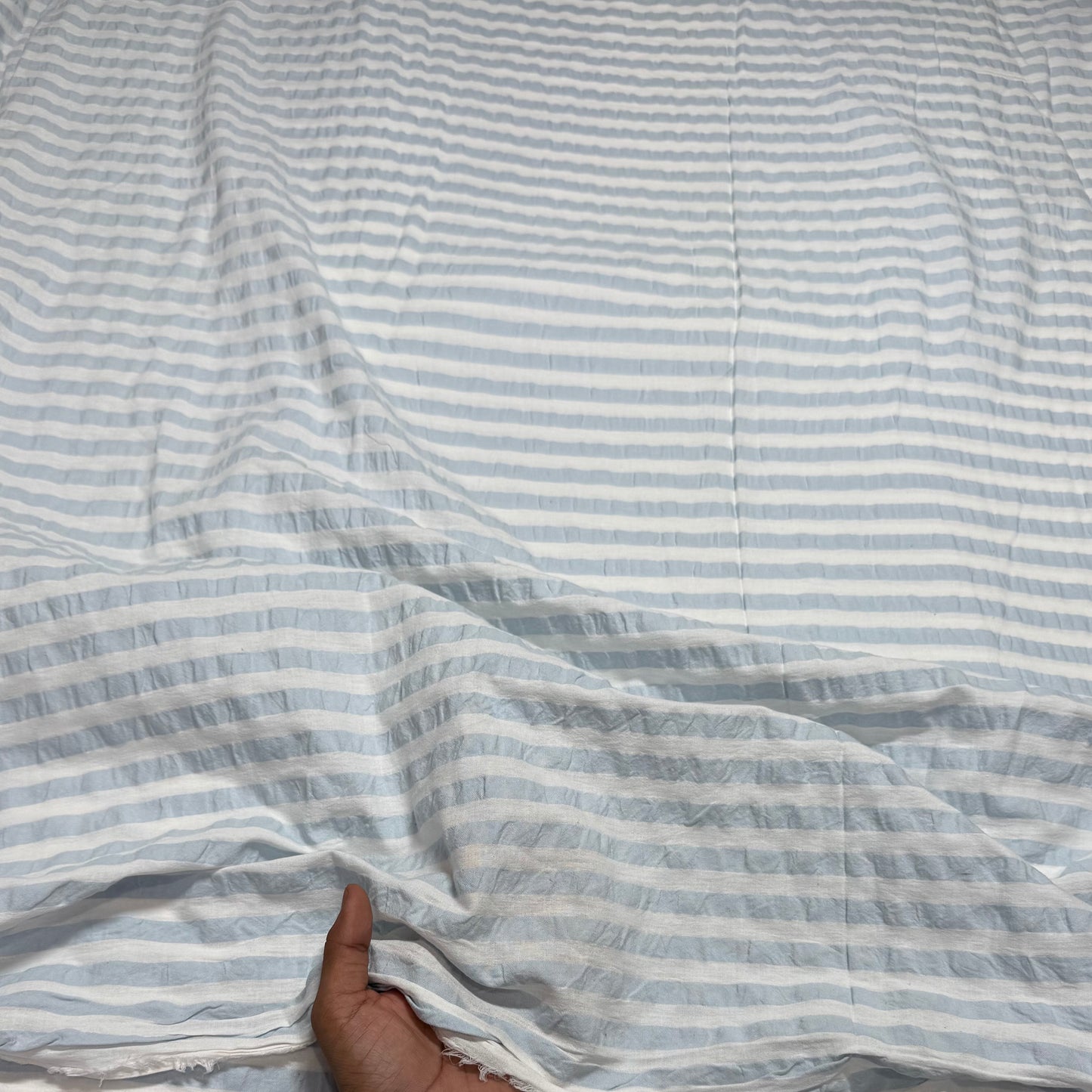 Premium Seersucker Mint Blue & White Stripe Fabric