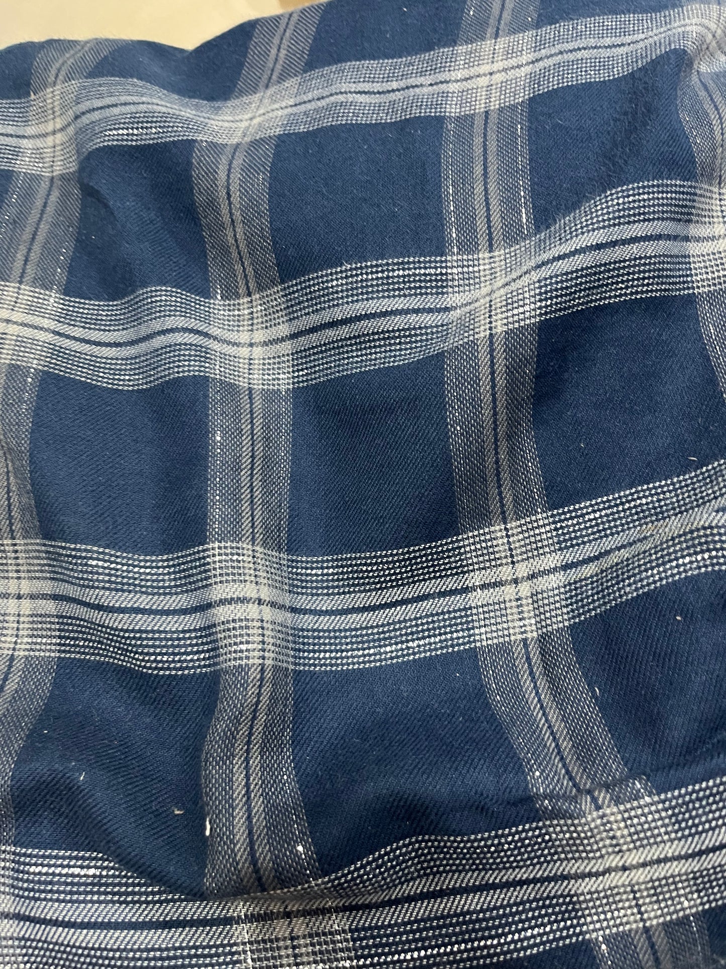 Buy Cotton Yarn Dyed Navy Check Lurex Fabric