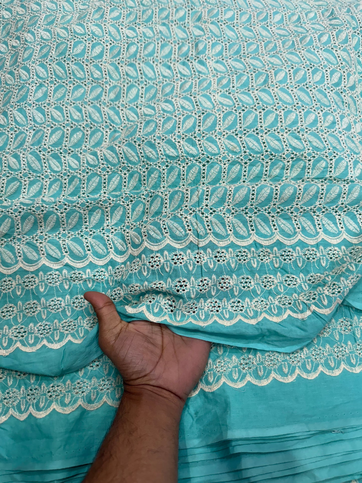 Buy Cotton Hakoba Tiffany Blue Leaf Box Embroidery