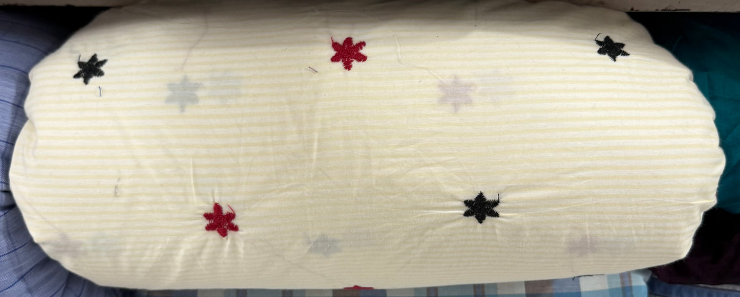 Buy Poplin Yellow Stripe Flower Embroidery Fabric