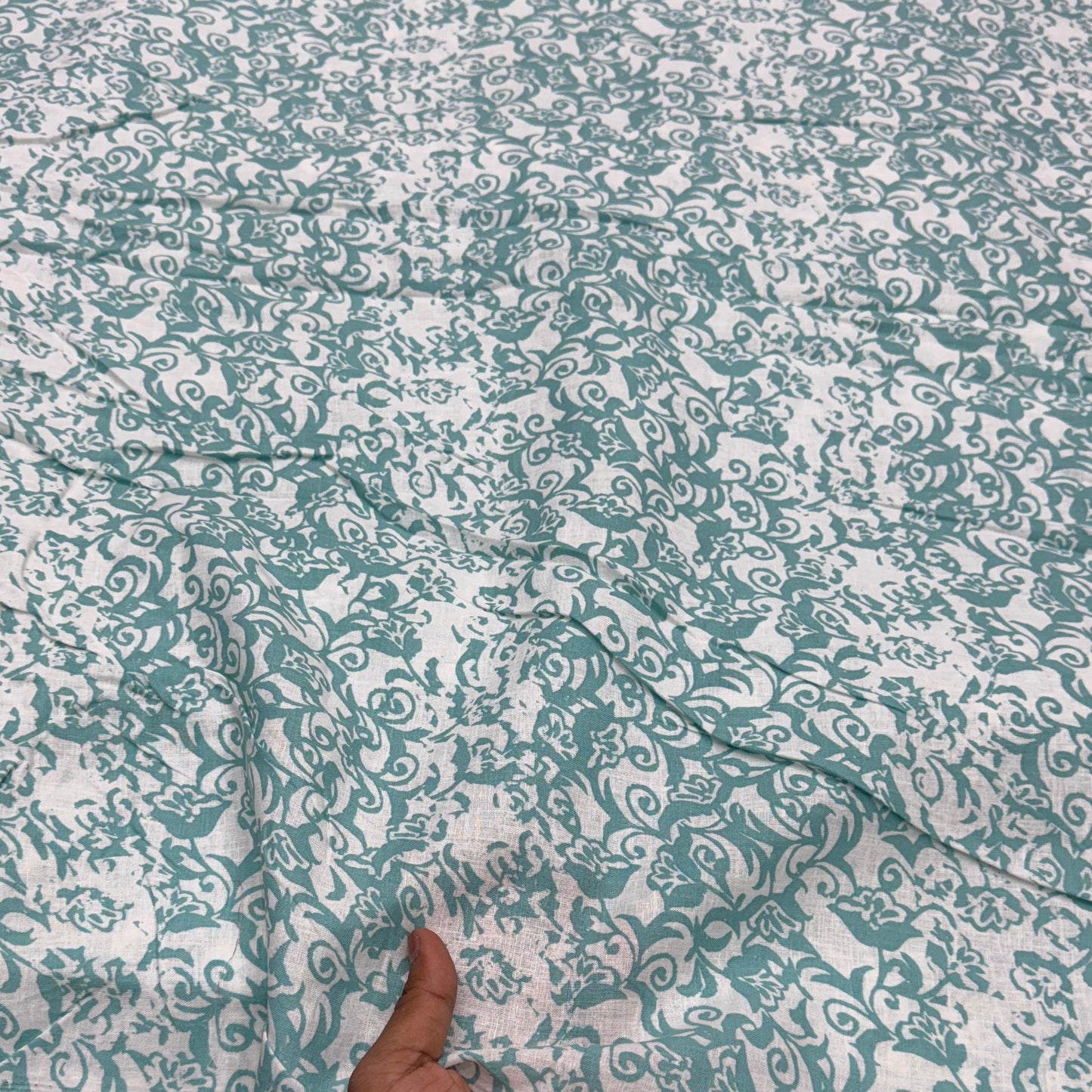 Buy 100% Pure Linen Mint Green Floral Printed