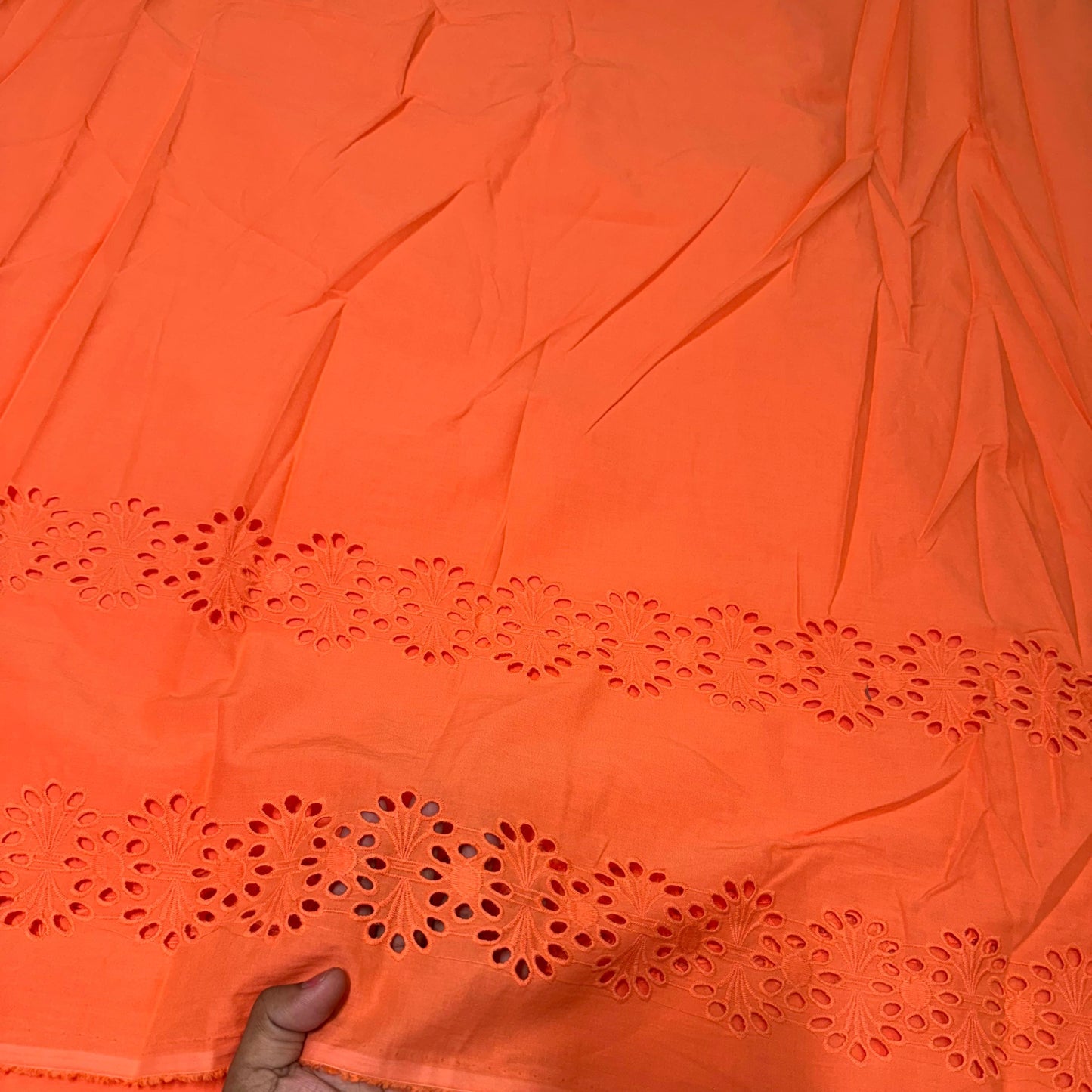 Buy Cotton Hakoba Orange Two Layer Border Embroidery
