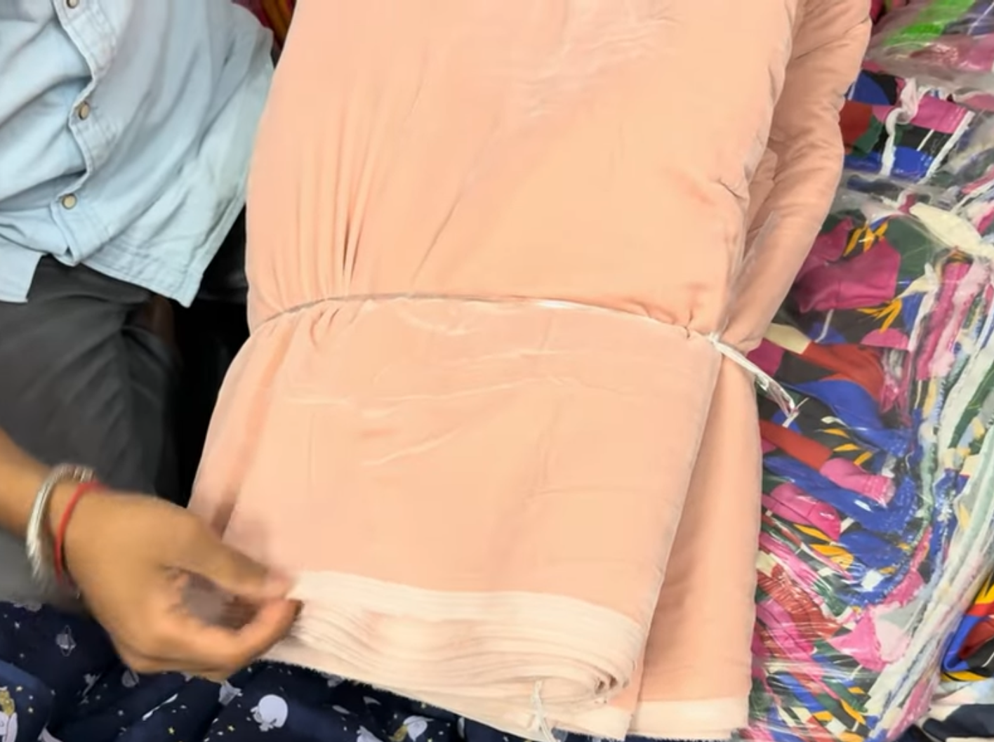 Buy Solid Peach Cotton Velvet Fabric