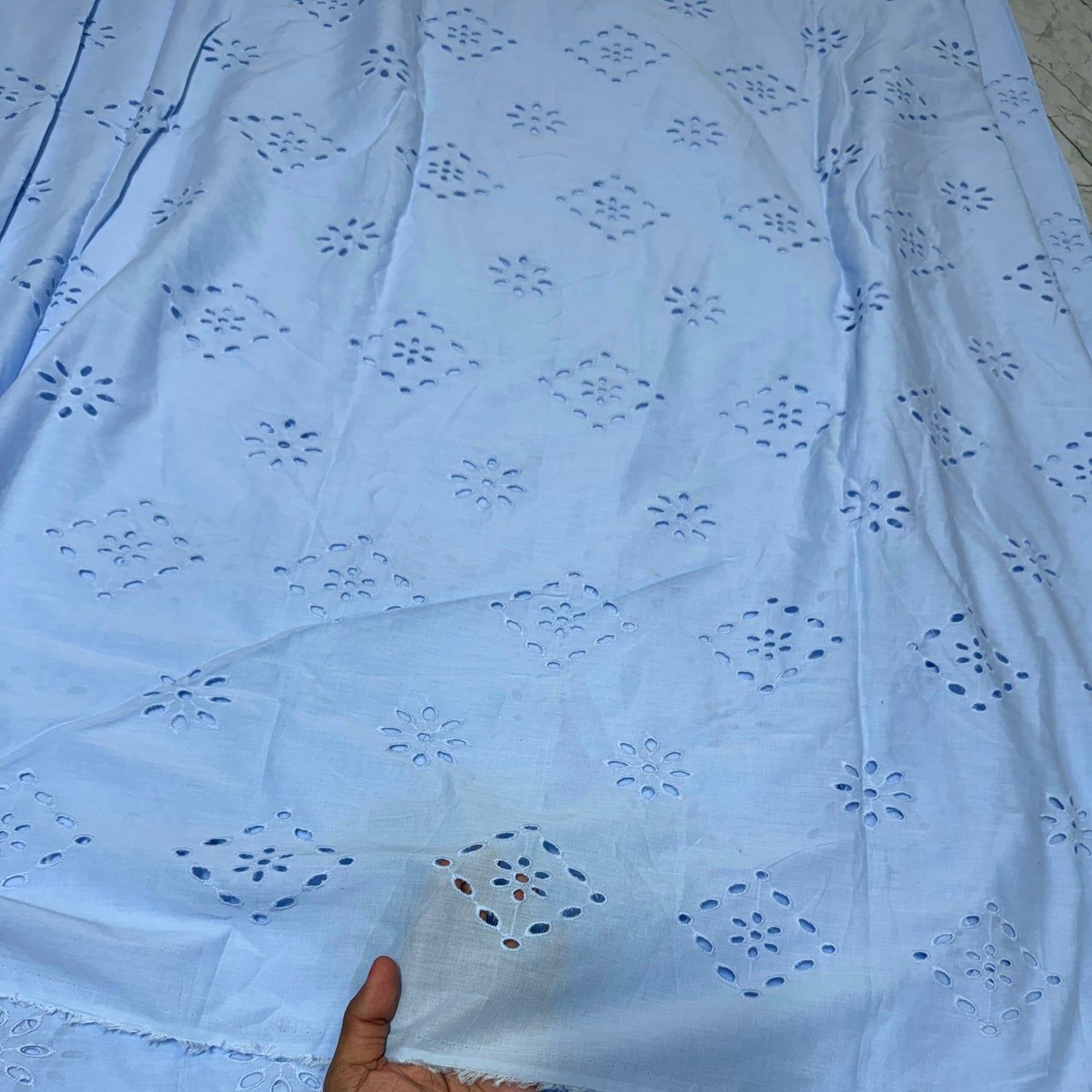Buy Hakoba Powder Blue Square Phool Fabric