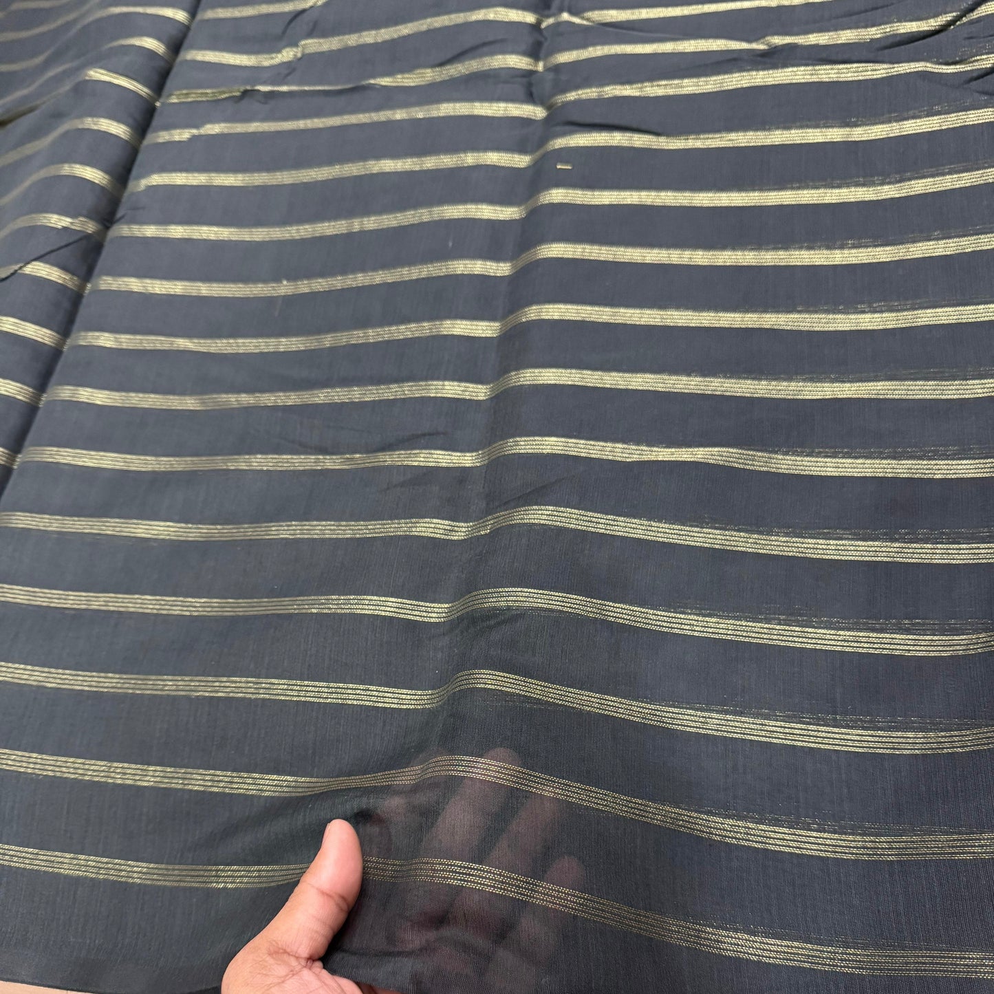 Buy Authentic Chanderi Black Stripe Gold Zari Fabic