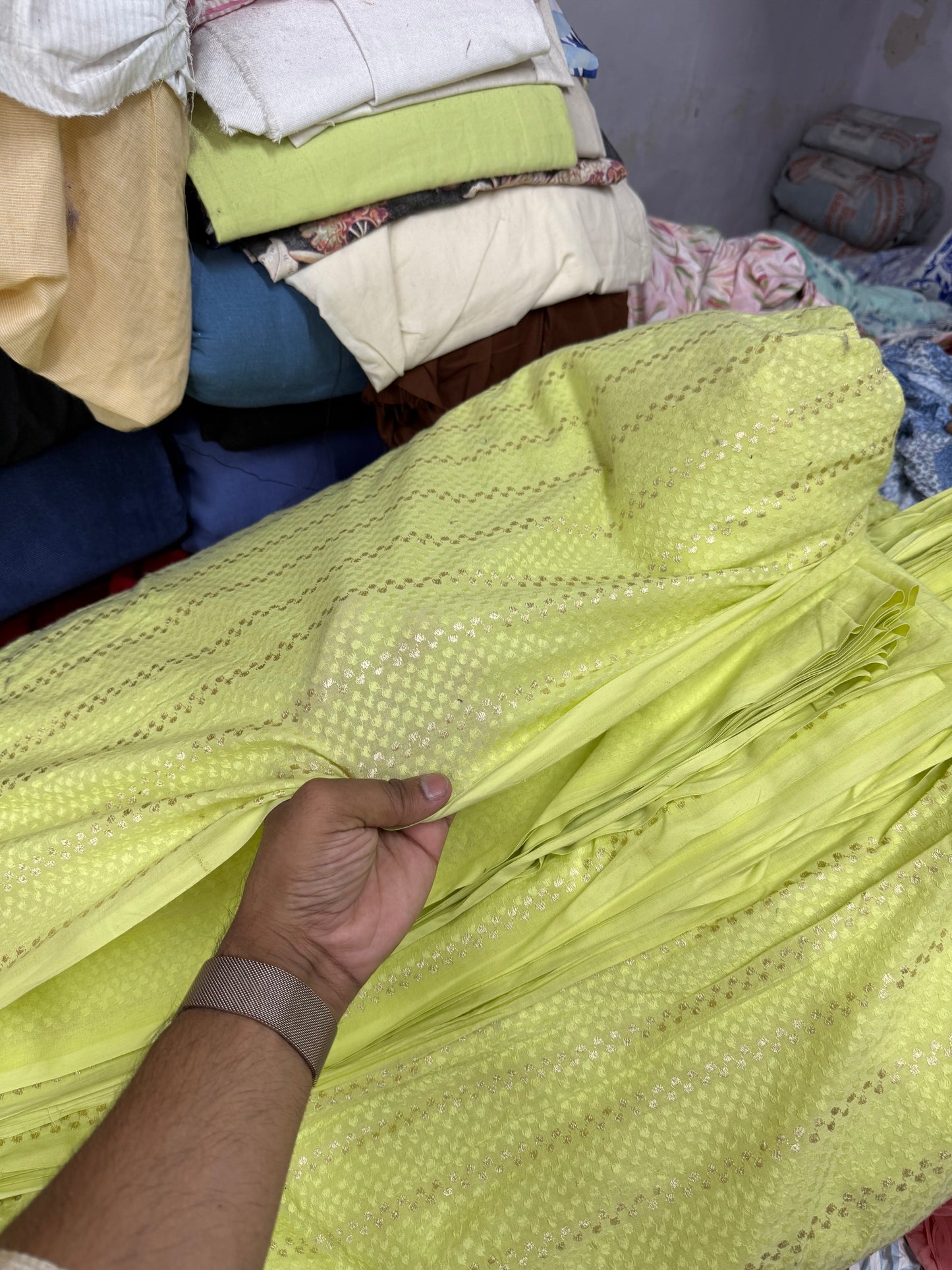 Buy Cotton Baby Green Jacquard Zari Fabric