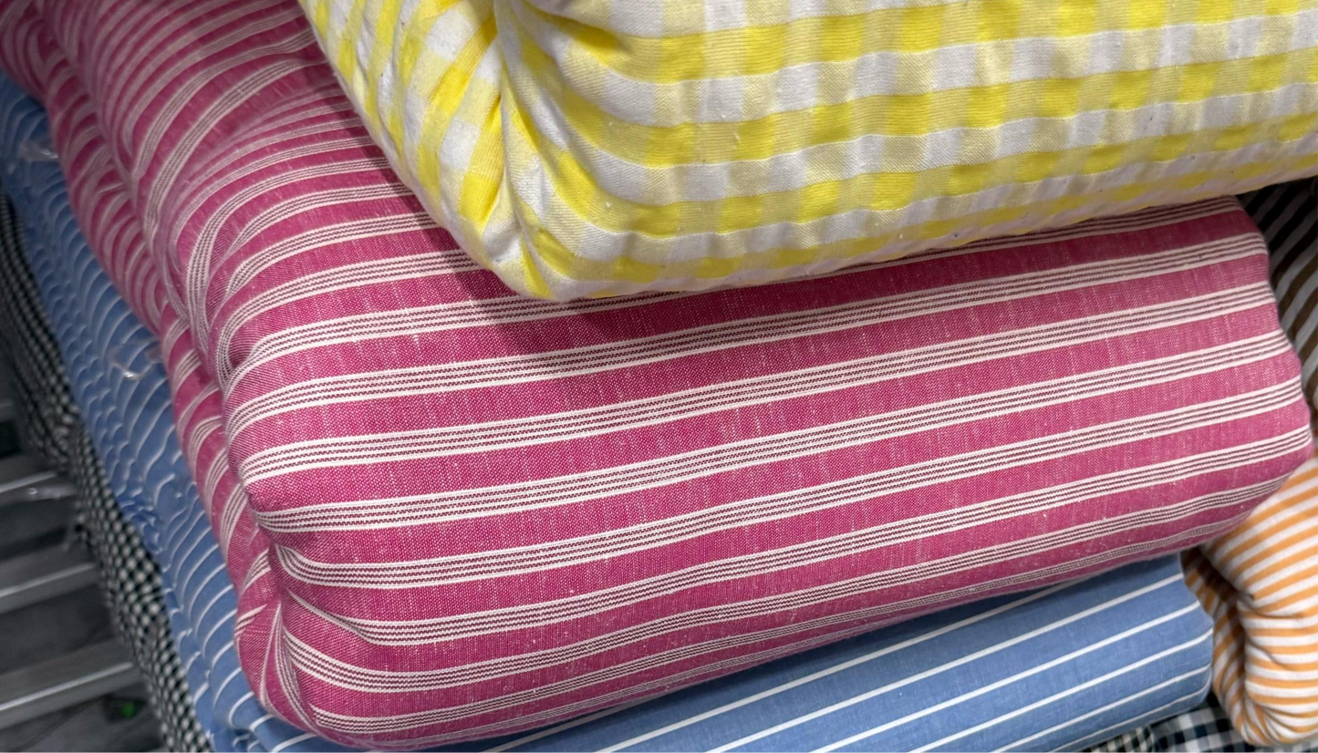 Cotton Linen Red Formal Dual Line Stripe Fabric