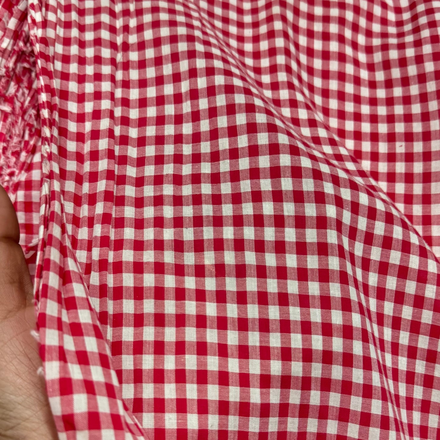 Buy Cotton Red Pinkish Check Fabric - Gingham Fabric India