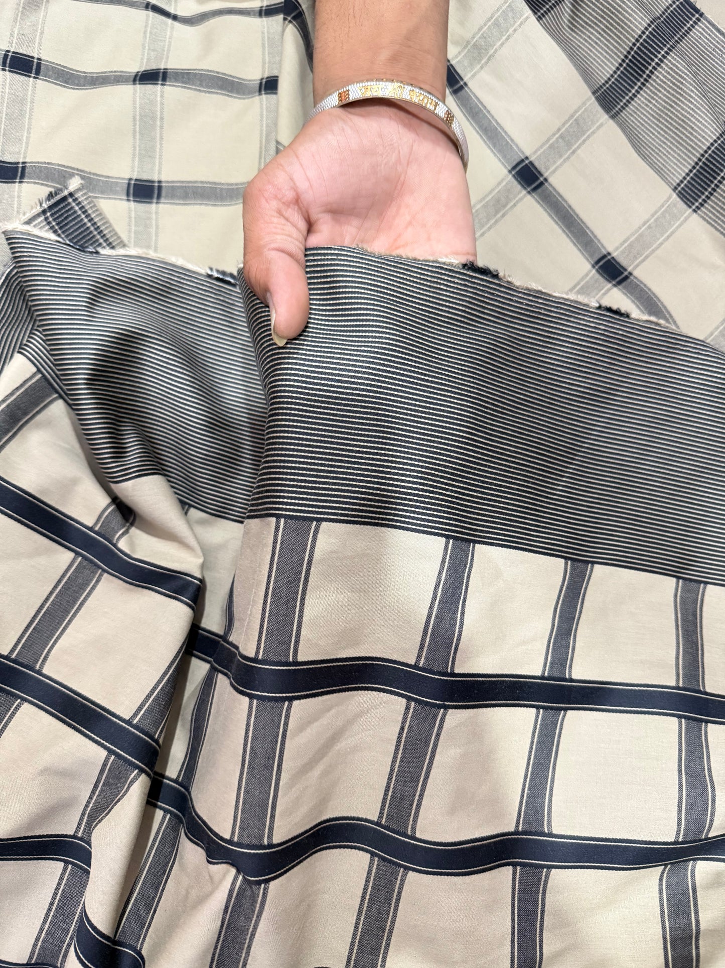Buy Poplin Olive Base Check Double Line Printed Fabric