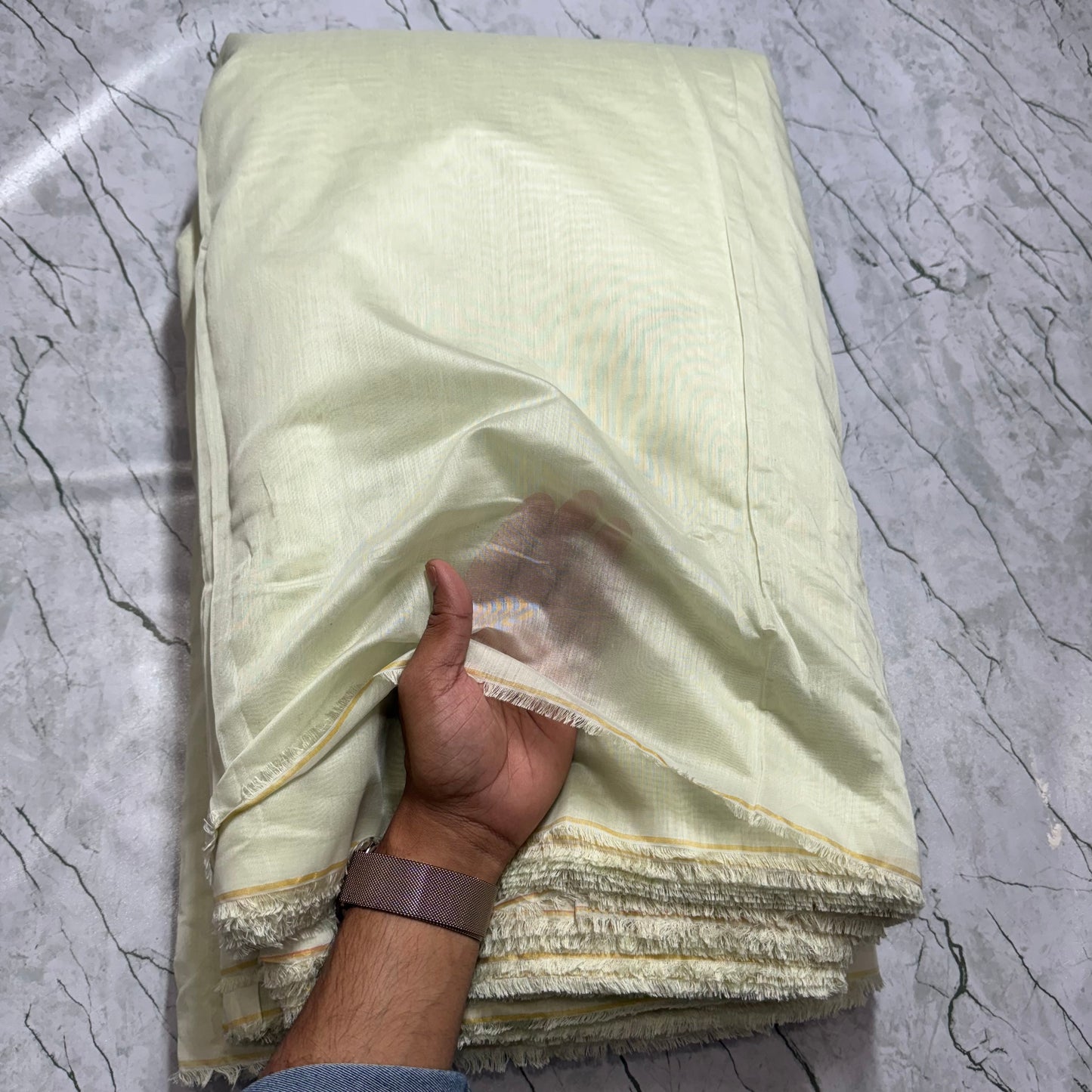 Buy Mul Chanderi Butter Yellow Fabric