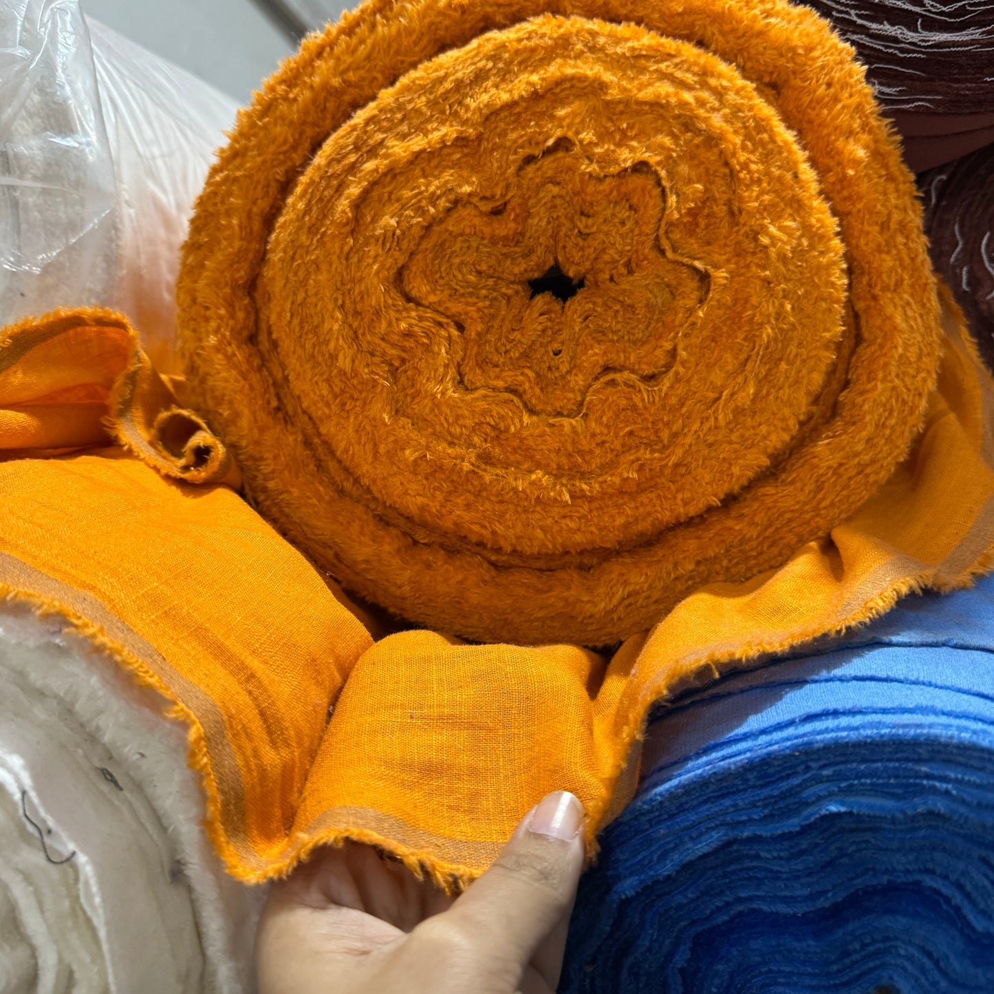 Buy Rare Cotton Linen Yam Orange Solid Fabric