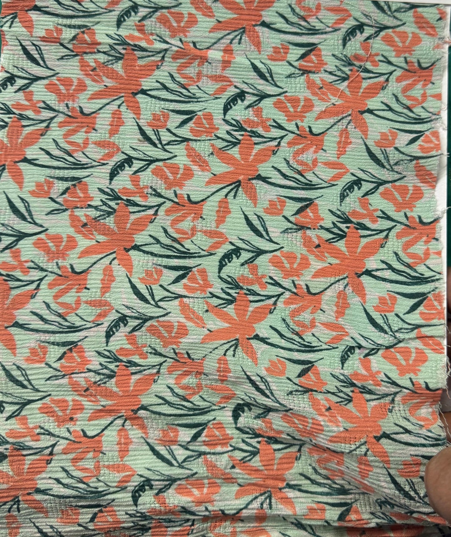 Buy Viscose Modal Dobby Orange Leafy Flower Fabric