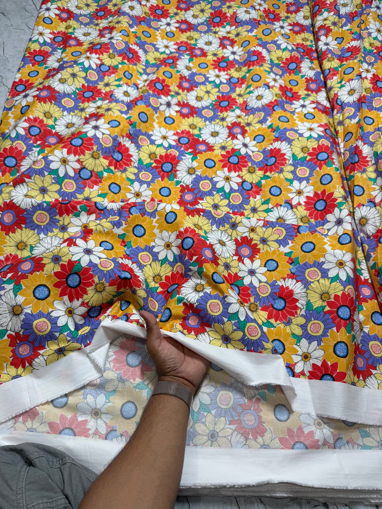 Buy Poplin Multi Colour Daisy Printed Fabric