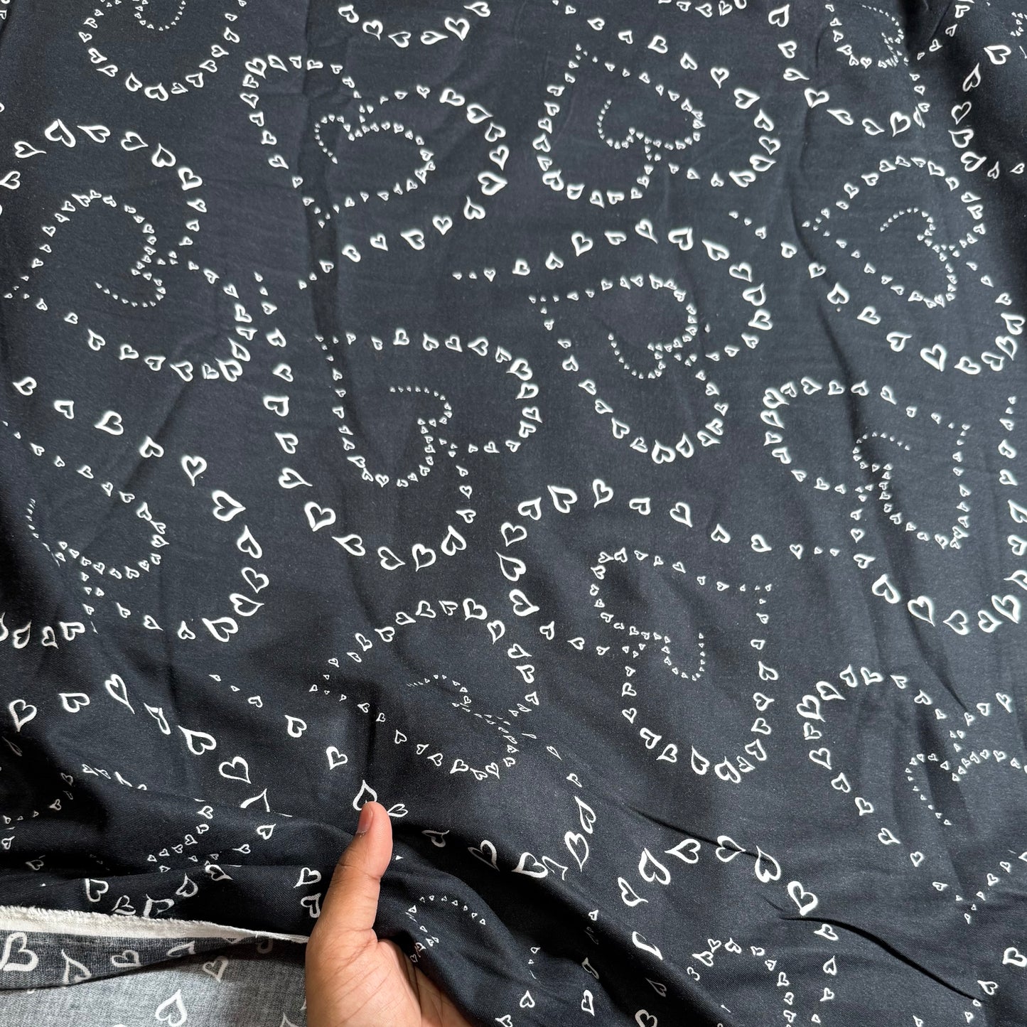 Buy Premium Modal Black Multi Small Heart Printed Fabric