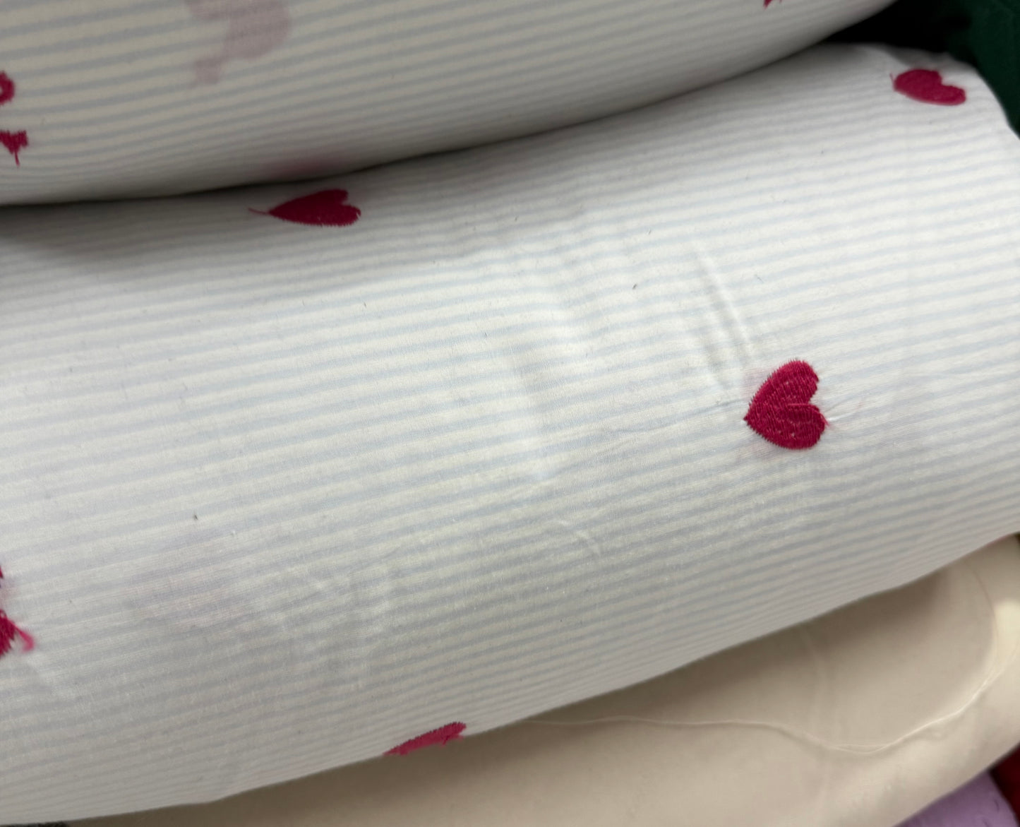 Buy Poplin Blue Stripe Heart Embroidery Fabric