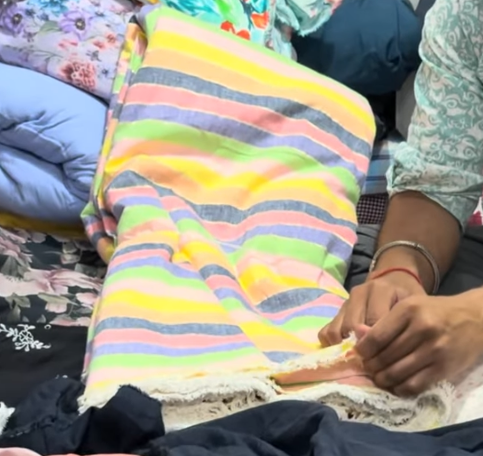 Buy Pure Linen Chambray Multi Colour Lurex Fabric