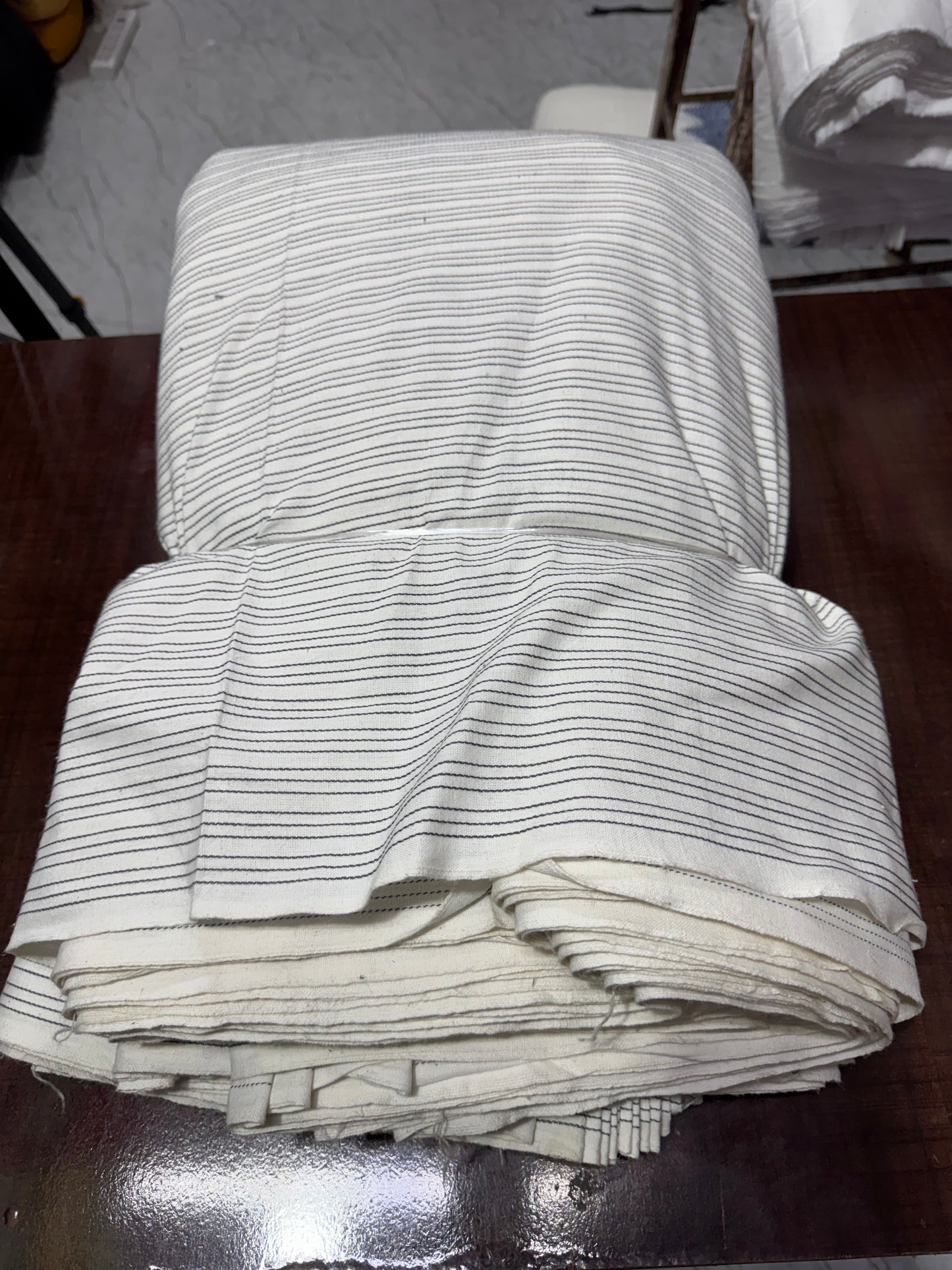 Buy Pure Linen Solid White Base Black Thread Work Stripe Fabric