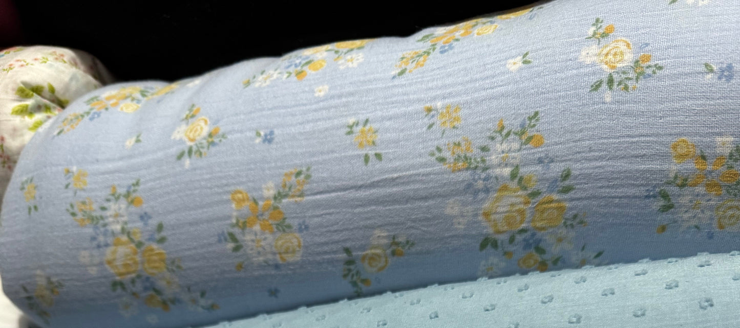 Buy Soft Cotton Double Cloth Powder Blue White Floral Fabric