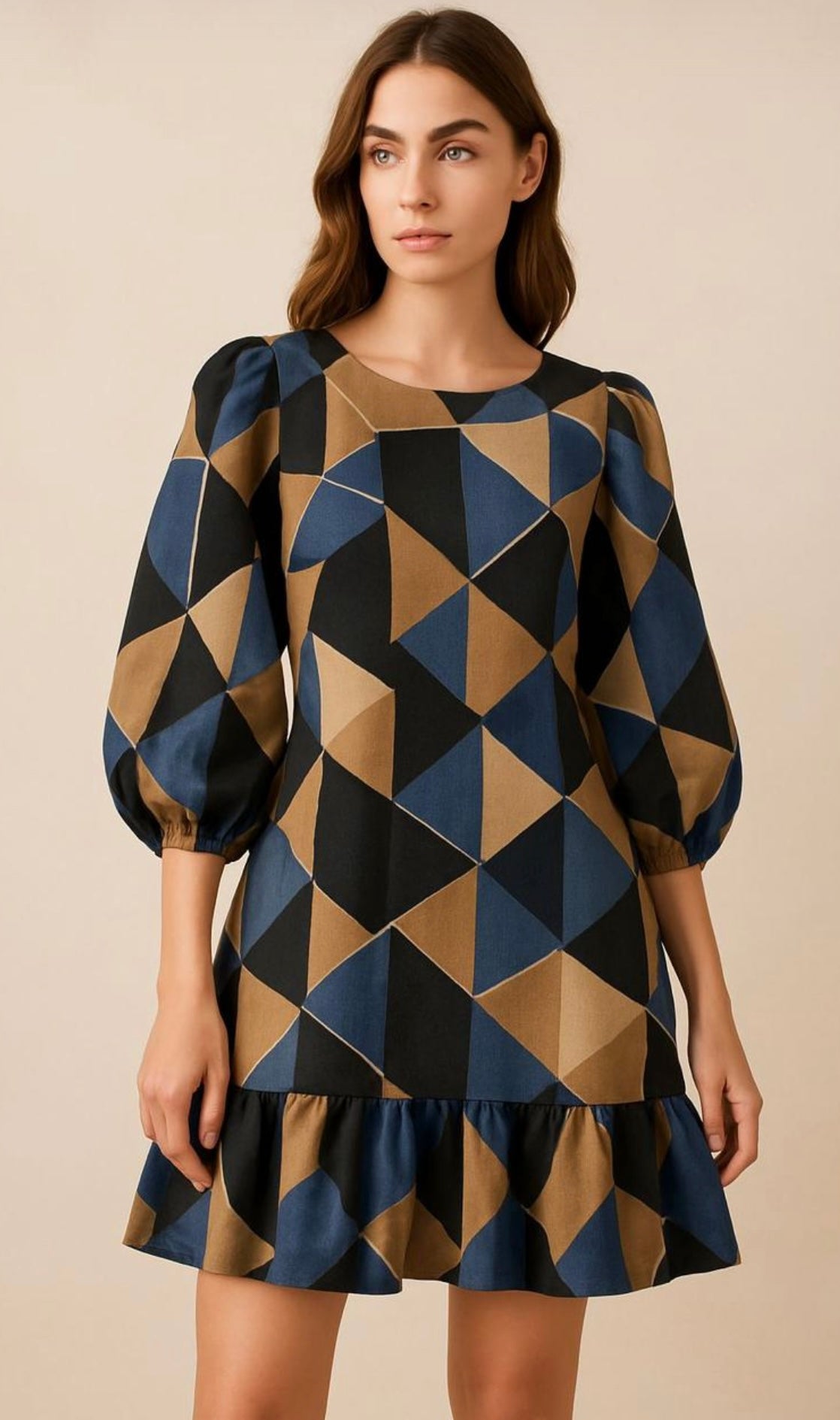 Buy Cotton Linen Abstract Triangle Printed Fabric